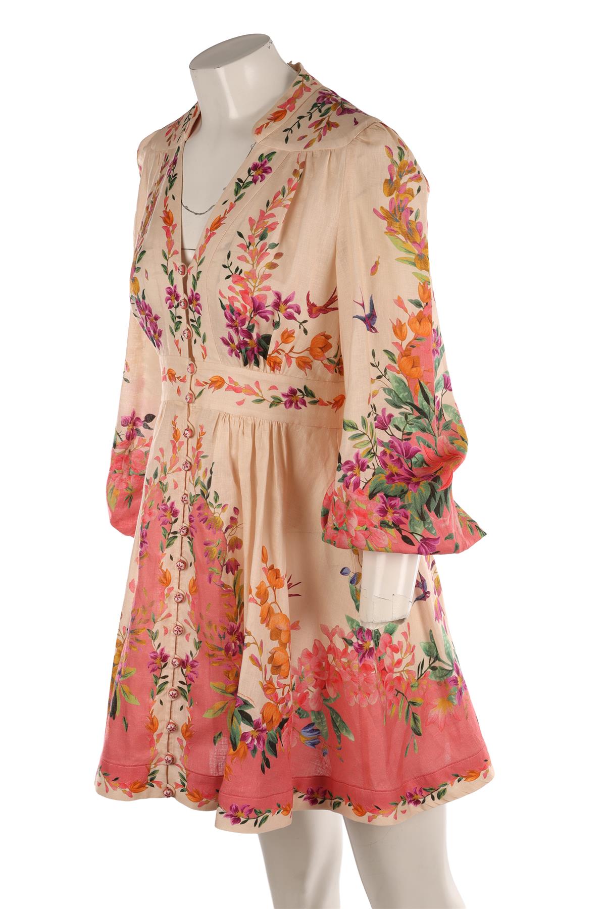 ZIMMERMANN MULTI LINEN MIDI DRESS UK 8