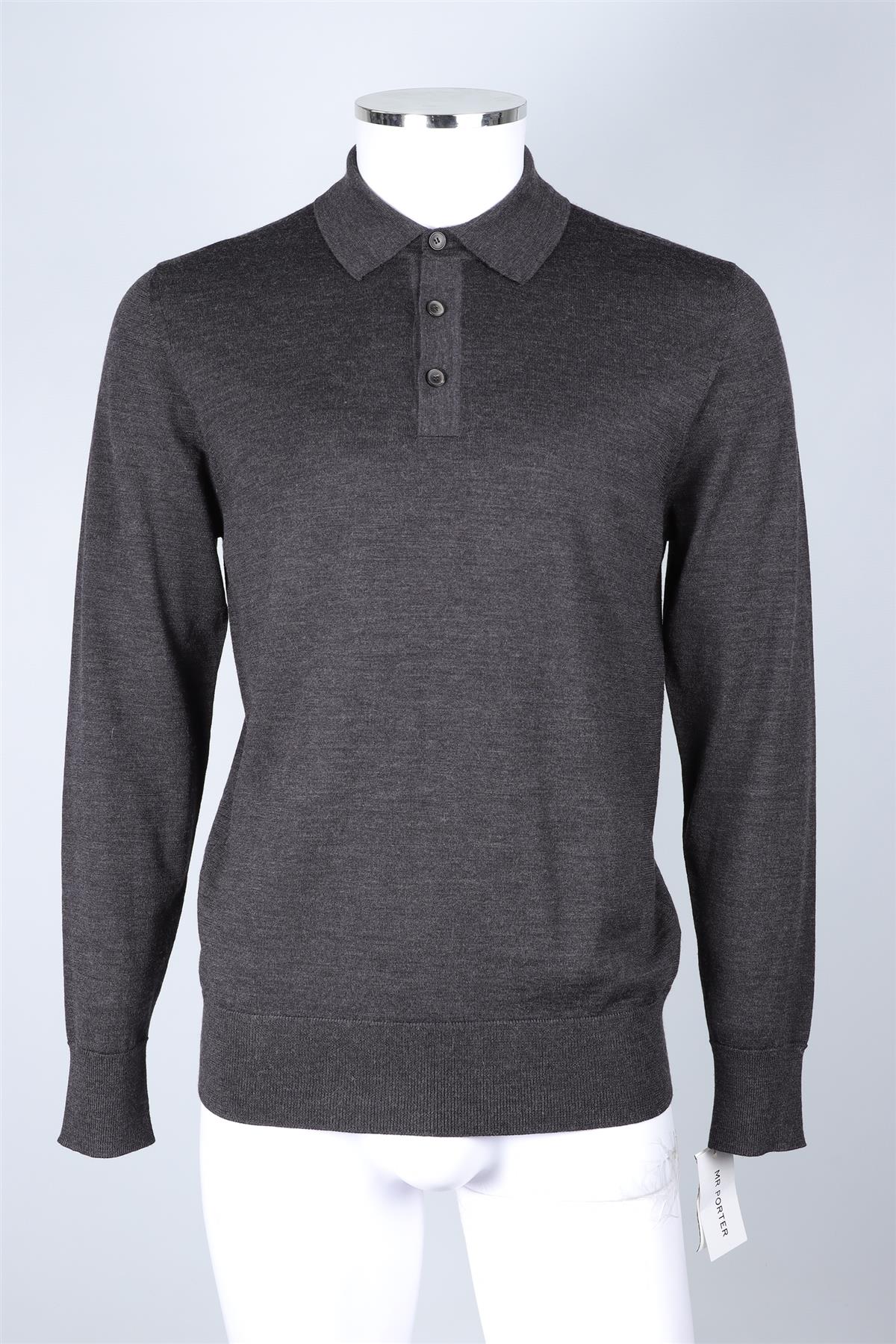 MR. P GREY MEN'S WOOL POLO SHIRT MEDIUM