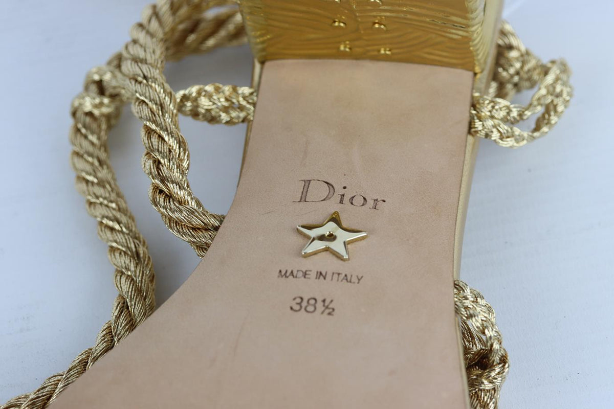 CHRISTIAN DIOR METALLIC MYTHE ROPE AND LEATHER SANDALS EU 38.5 UK 5.5 US 8.5