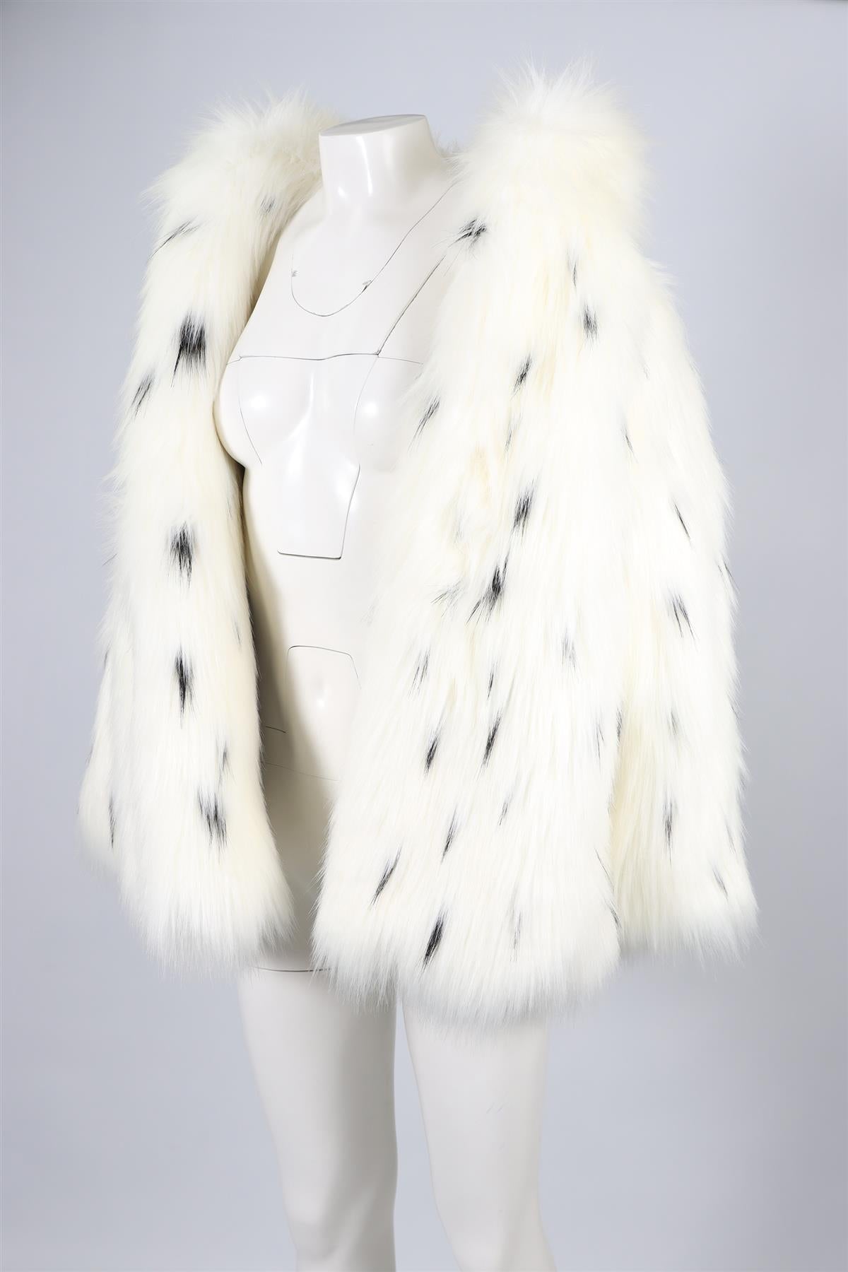 SAINT LAURENT WHITE FAUX FUR COAT FR 36