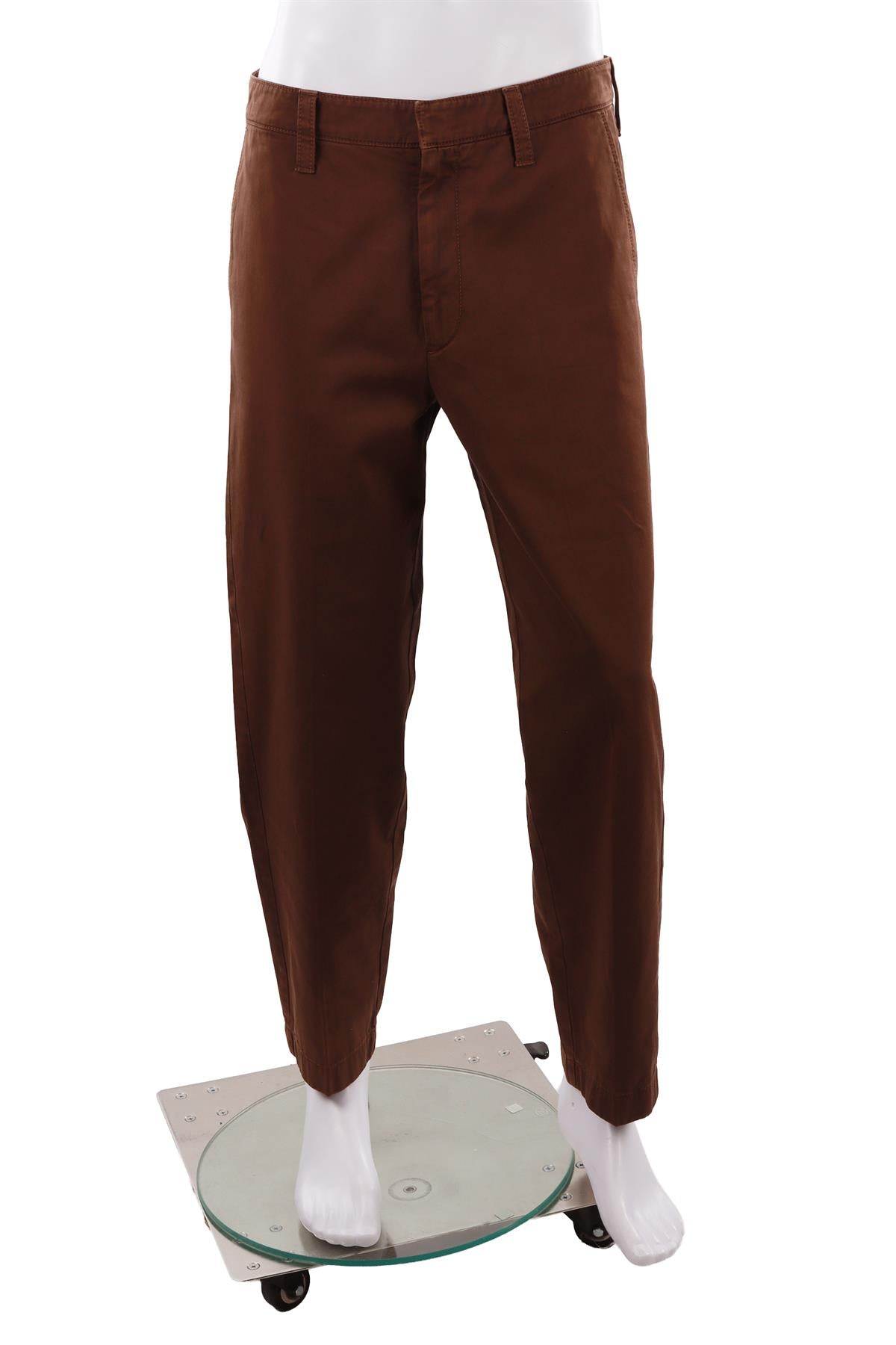 BROWN MEN'S COTTON STRAIGHT LEG PANTS
