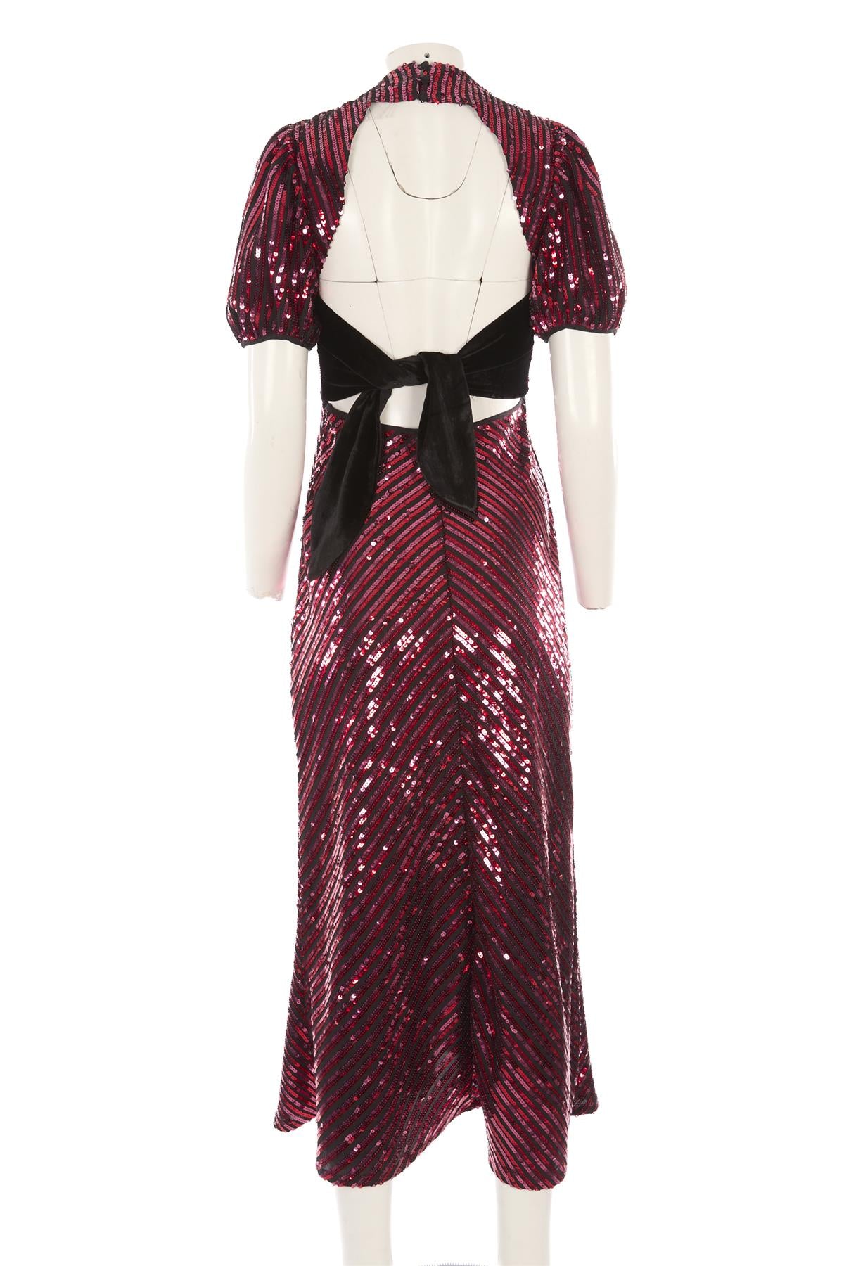 RIXO RED SEQUIN MIDI DRESS MEDIUM