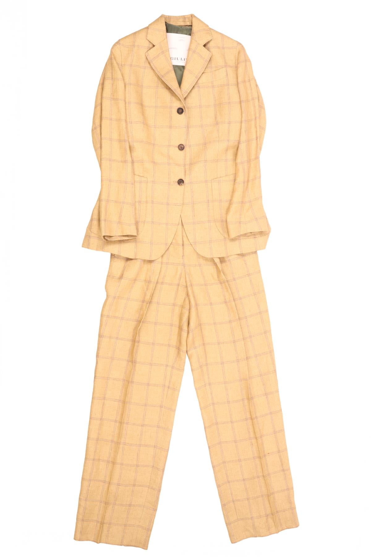 GIULIVA HERITAGE TAN MEN'S LINEN 3 PIECE SUIT IT 40 UK 8