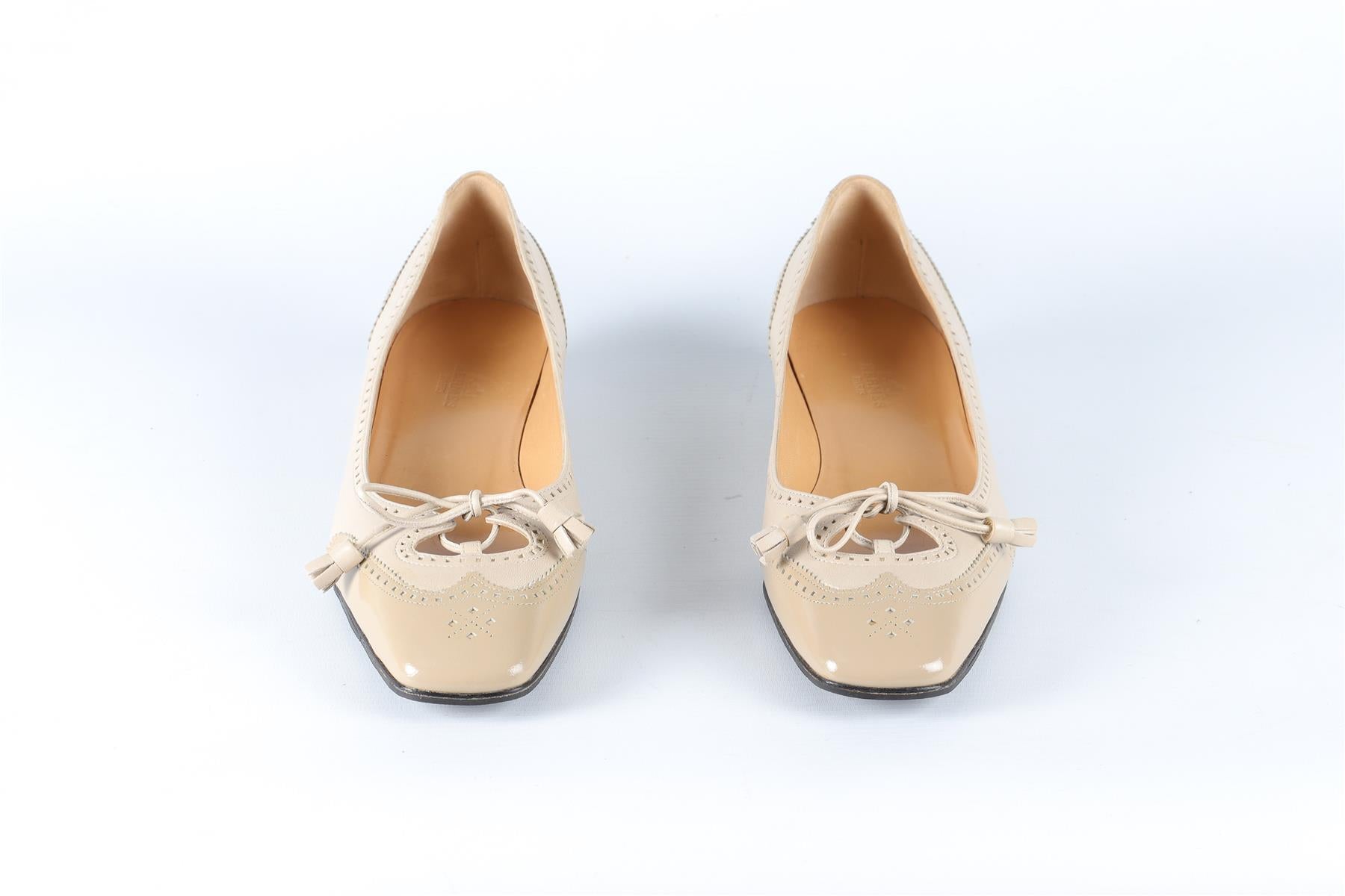 HERMES TAUPE LEATHER BALLET FLATS EU 38 UK 5 US 8