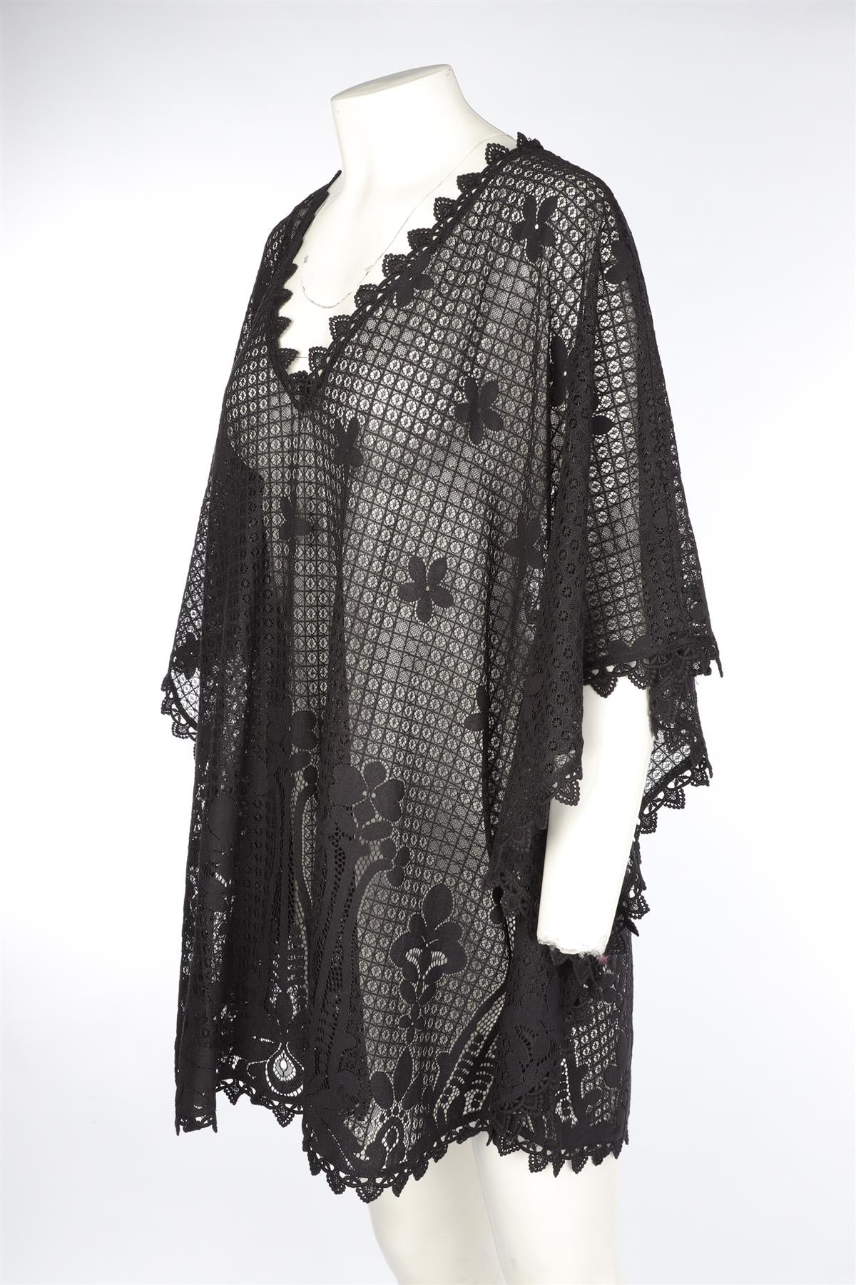 MELISSA ODABASH BLACK LACE KAFTAN ONE SIZE