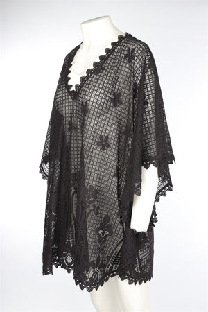 MELISSA ODABASH BLACK LACE KAFTAN ONE SIZE