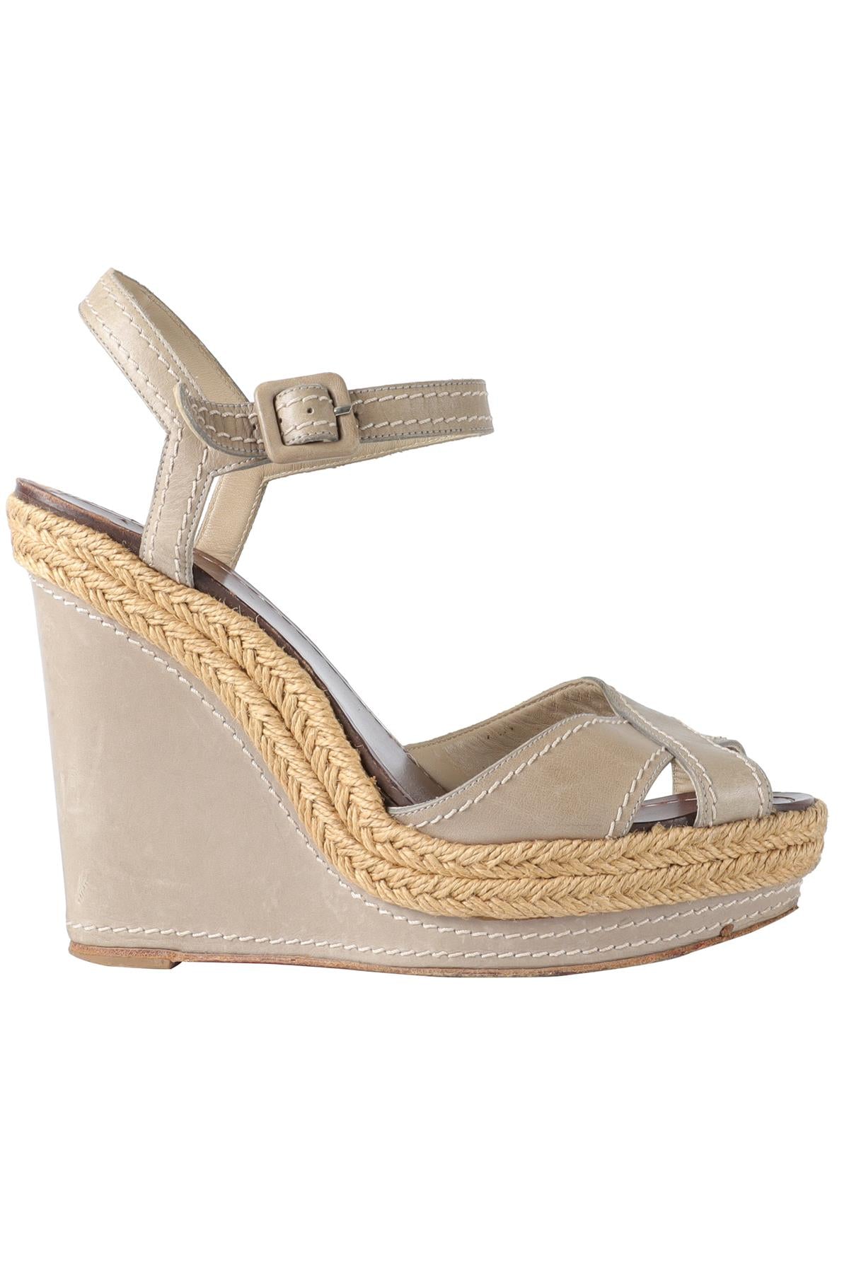 CHRISTIAN LOUBOUTIN GREY LEATHER WEDGE SANDALS EU 38 UK 5 US 8