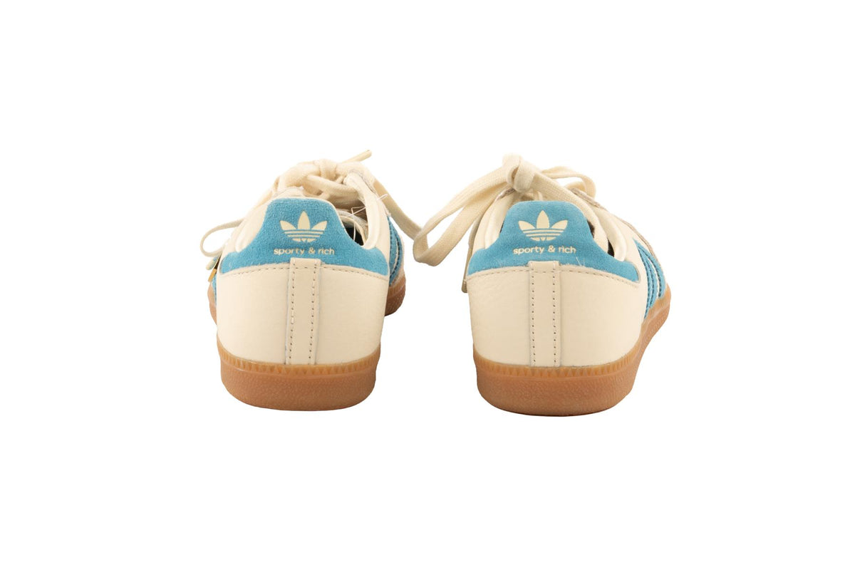 ADIDAS + SPORTY & RICH BEIGE SAMBA CREAM BLUE SNEAKERS UK 6 EU 39 US 9