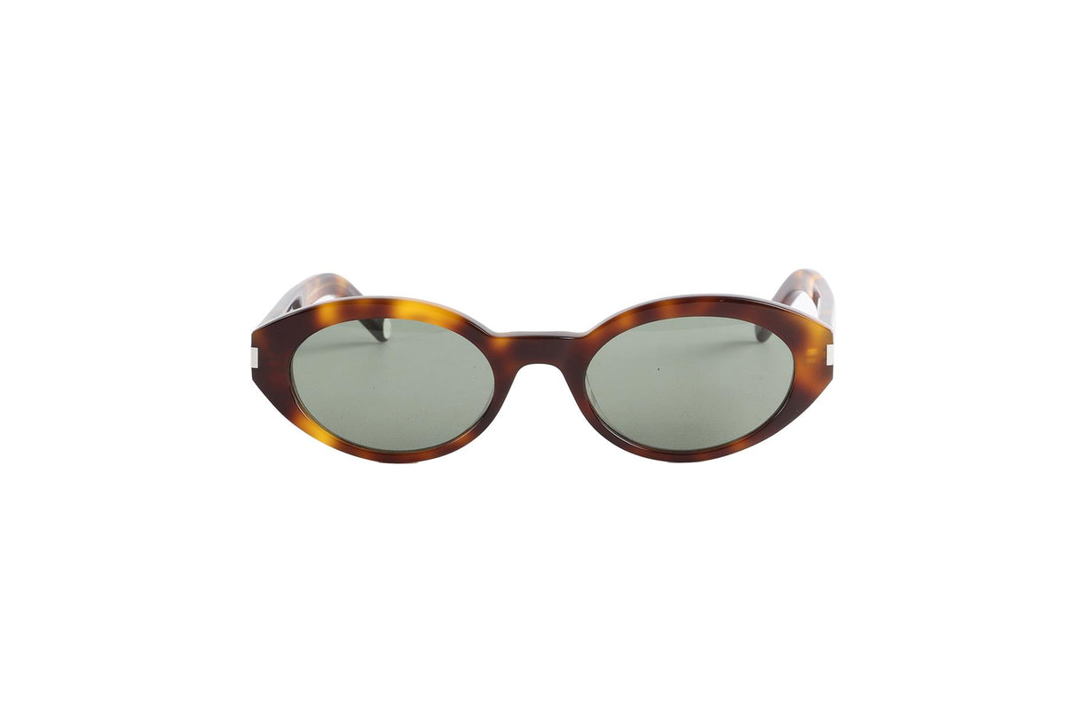 SAINT LAURENT BROWN OVAL FRAME ACETATE SUNGLASSES