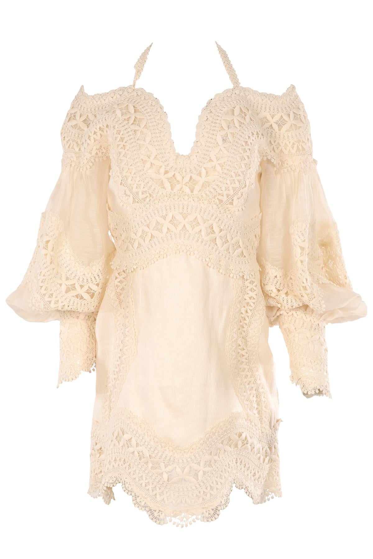 ZIMMERMANN CREAM LINEN MINI DRESS 2 UK 12