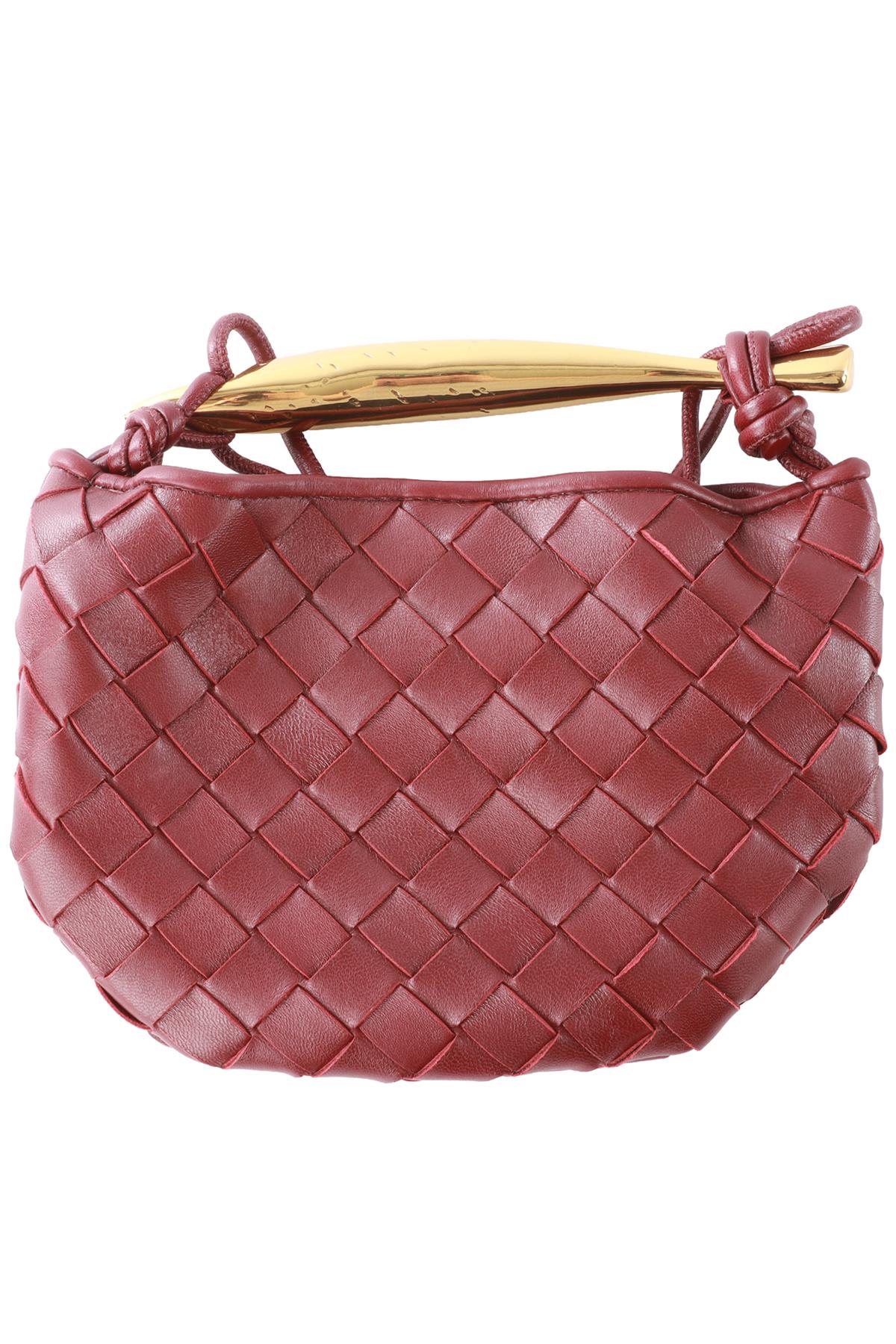 BOTTEGA VENETA BURGUNDY SARDINE MINI INTRECCIATO LEATHER SHOULDER BAG