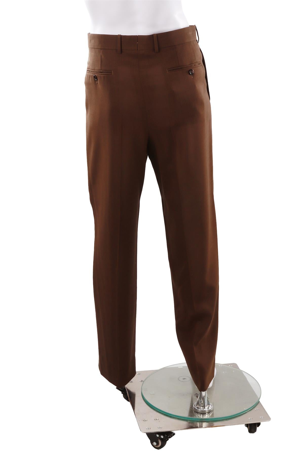 KHAKI MEN'S WOOL STRAIGHT LEG PANTS