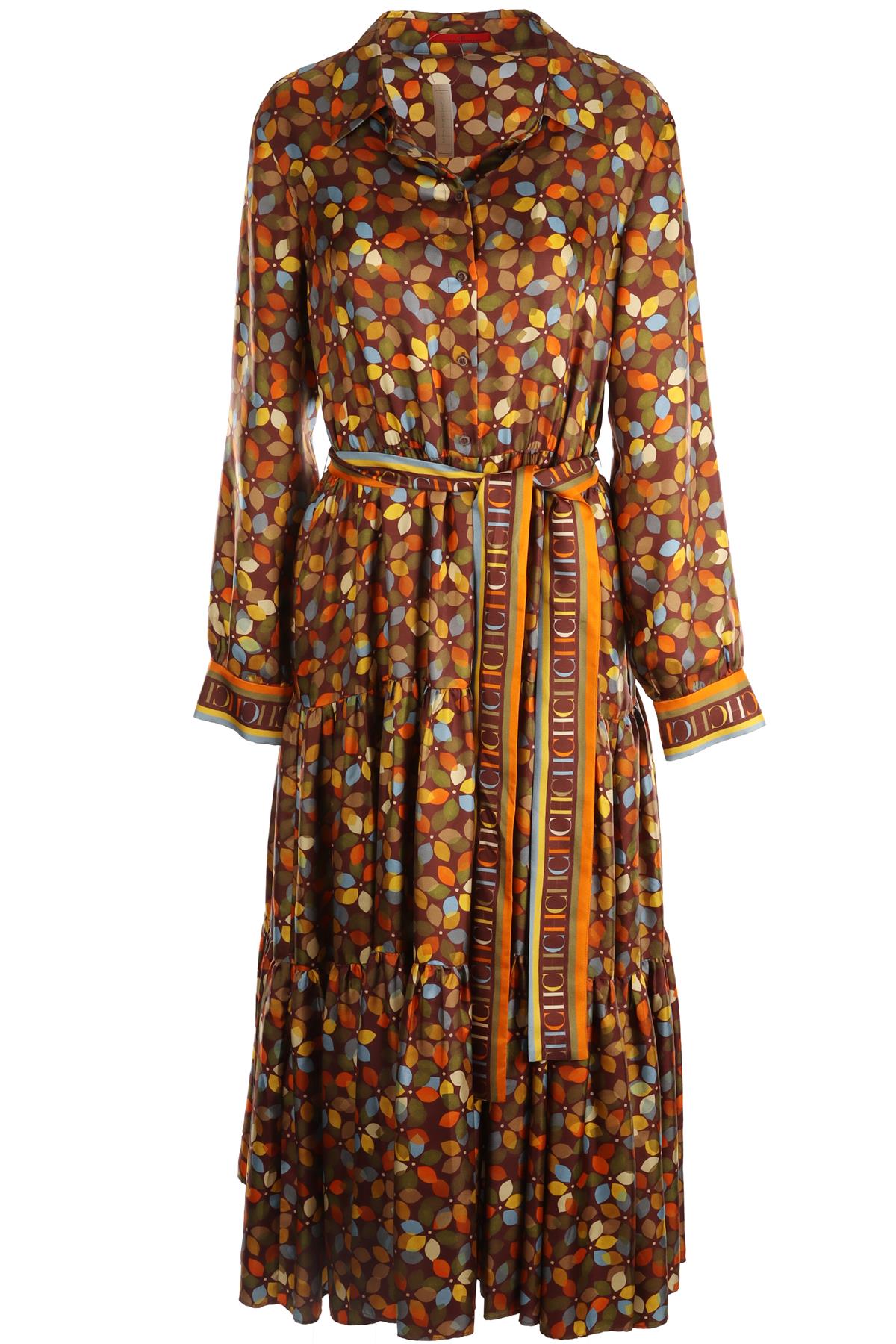 CAROLINA HERRERA MULTI SILK MAXI DRESS LARGE