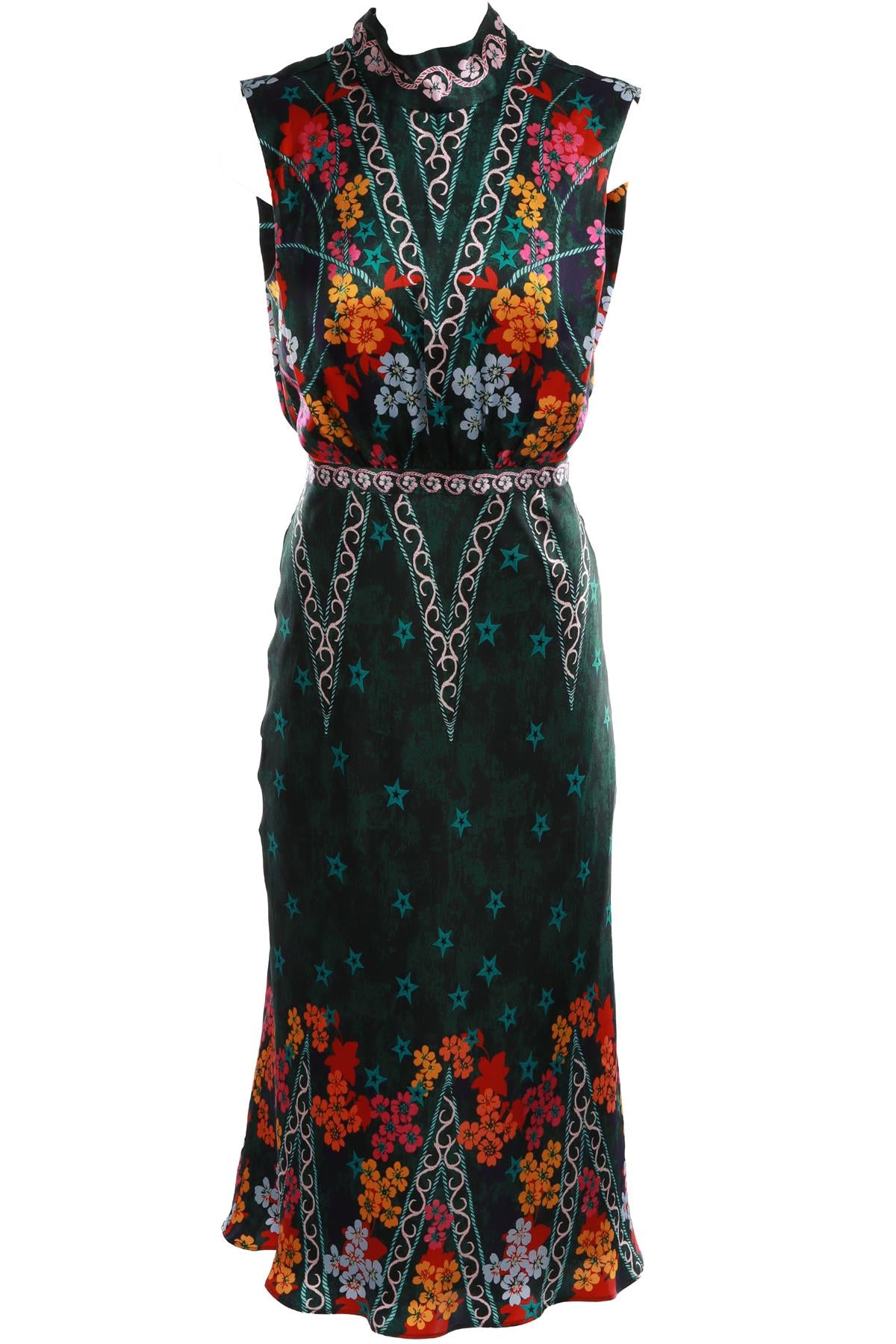 SALONI GREEN SILK MAXI DRESS MEDIUM
