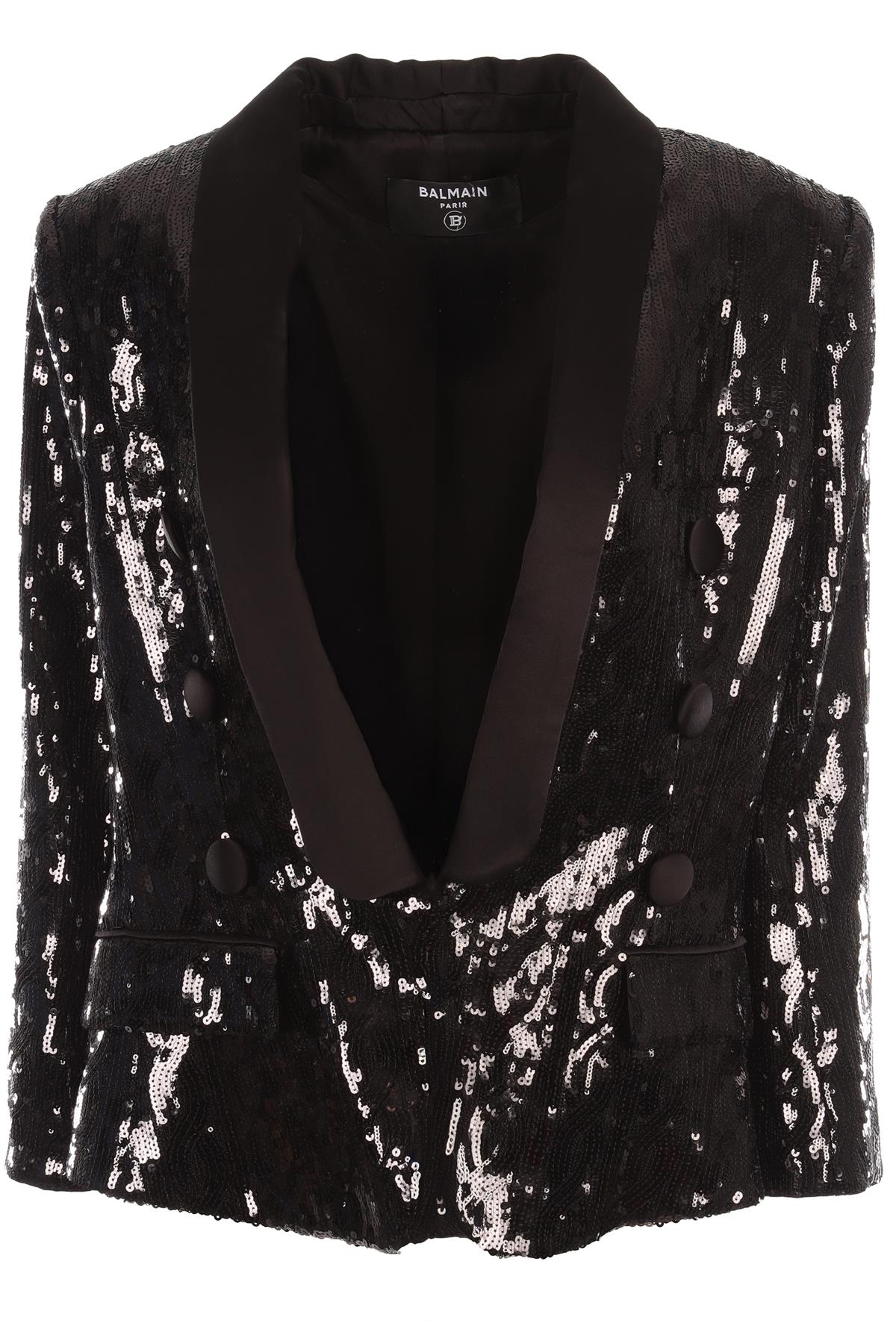 BALMAIN BLACK SEQUIN BLAZER FR 46 UK 18