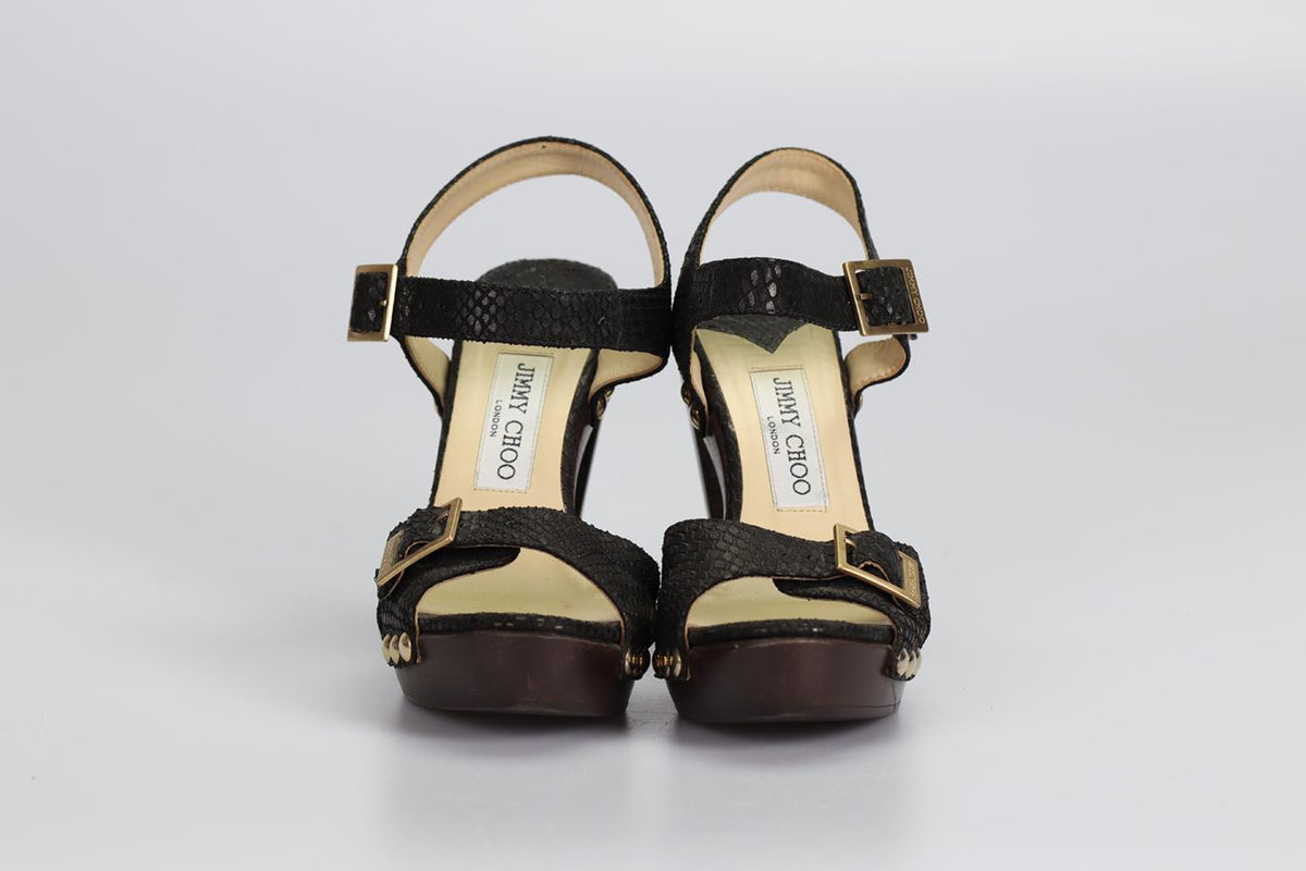 JIMMY CHOO SNAKE EFFECT LEATHER SANDALS EU 37 UK 4 US 7