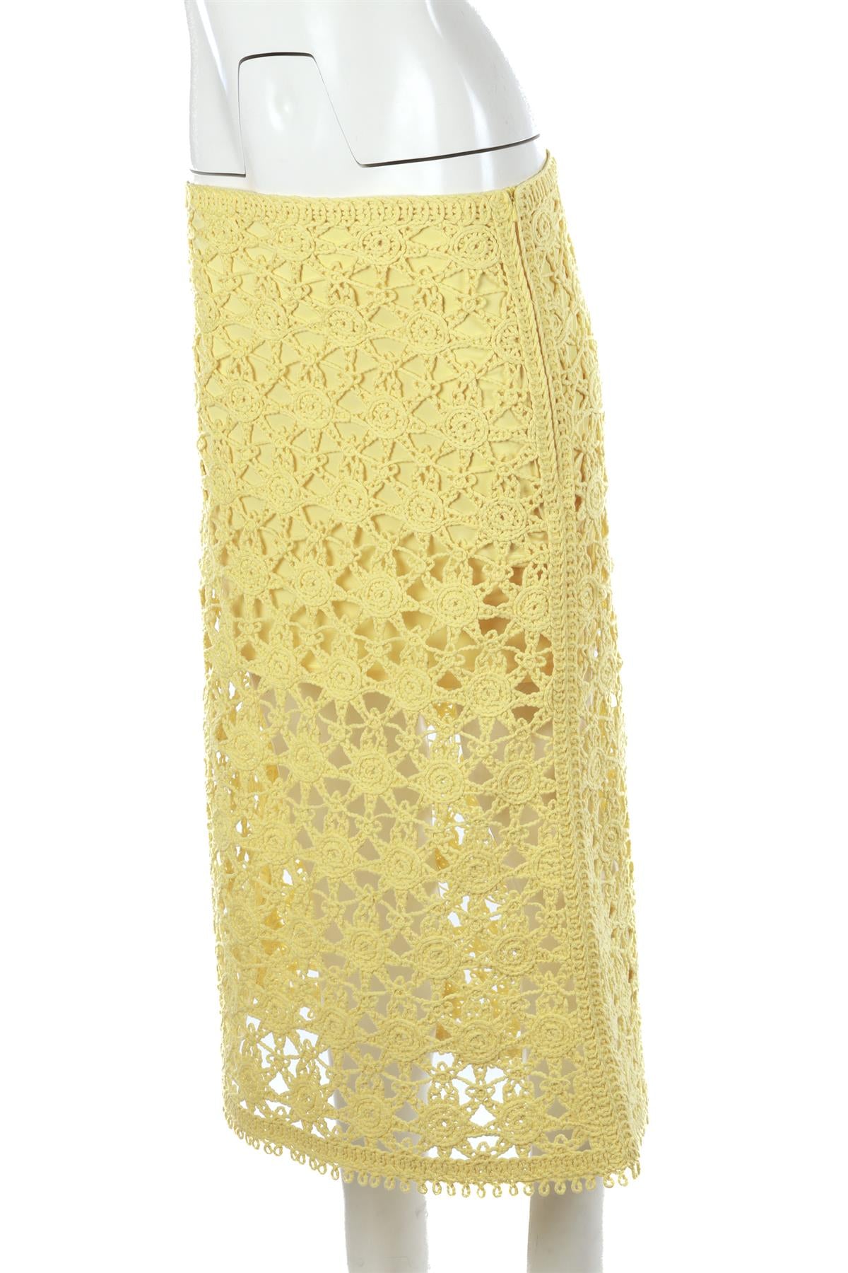 MAJE YELLOW CROCHET MIDI SKIRT FR 38 UK 10