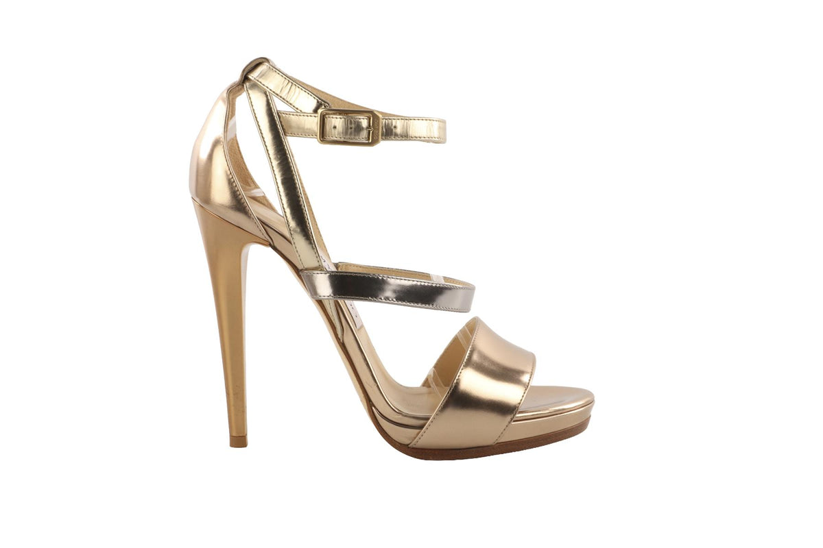 JIMMY CHOO GOLD LEATHER SANDALS EU 38 UK 5 US 8