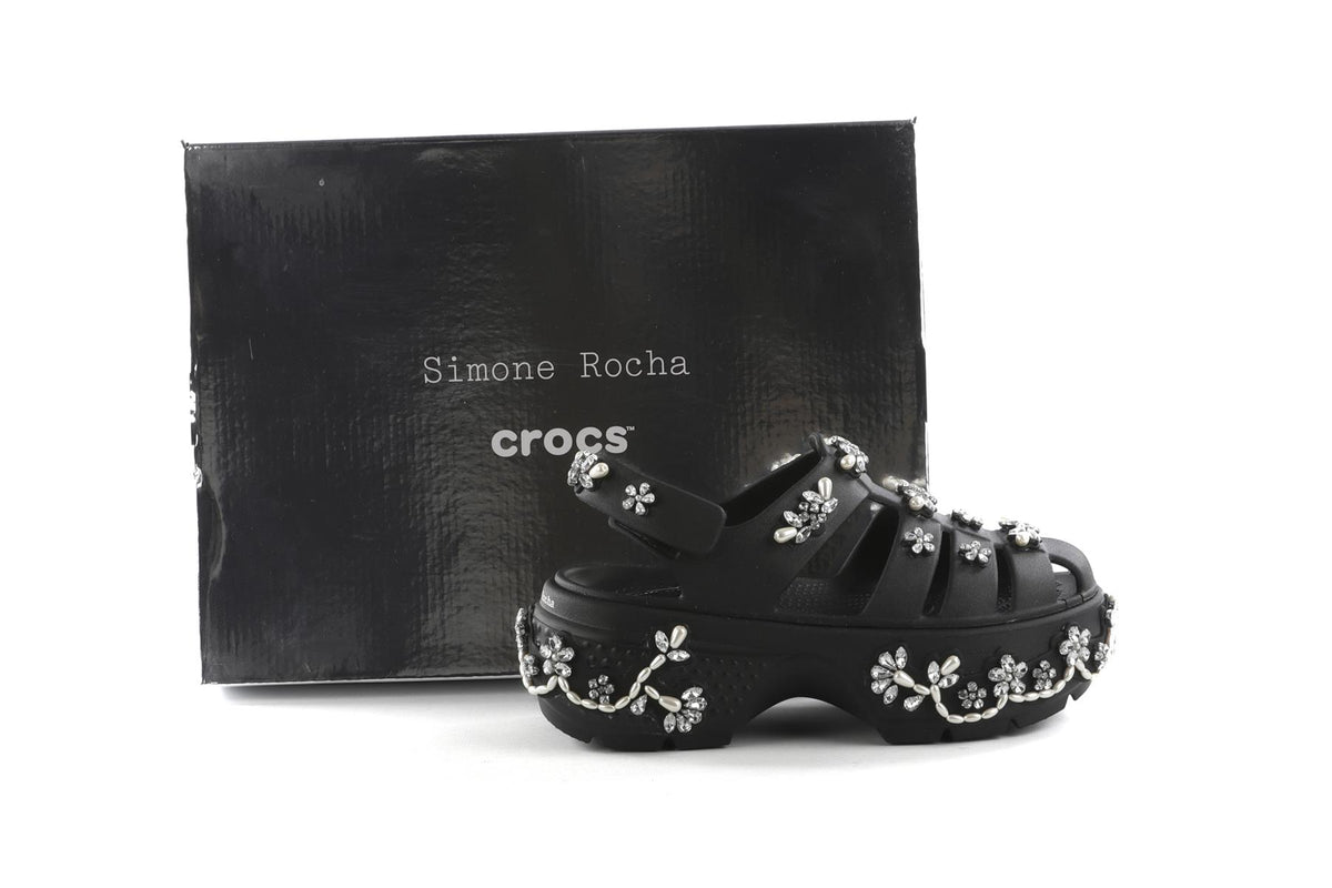 Simone Rocha + Crocs Black Stomp Rubber Platform Sandals UK 3-4