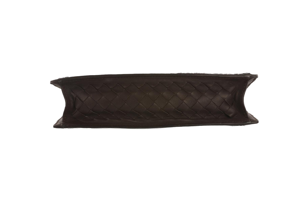BOTTEGA VENETA BROWN INTRECCIATO LEATHER CLUTCH