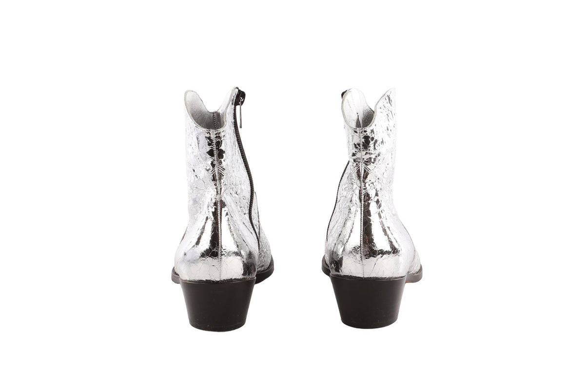 GINA SILVER LEATHER ANKLE BOOTS EU 40 UK 7