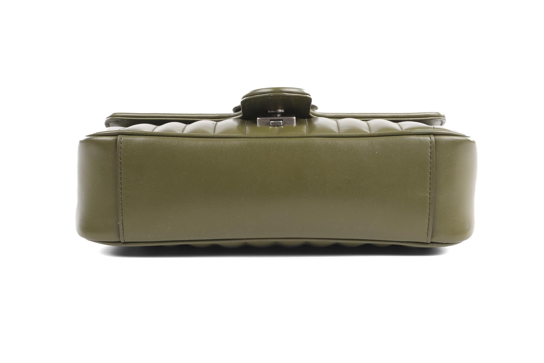 GUCCI GREEN ARIA MARMONT SMALL LEATHER SHOULDER BAG