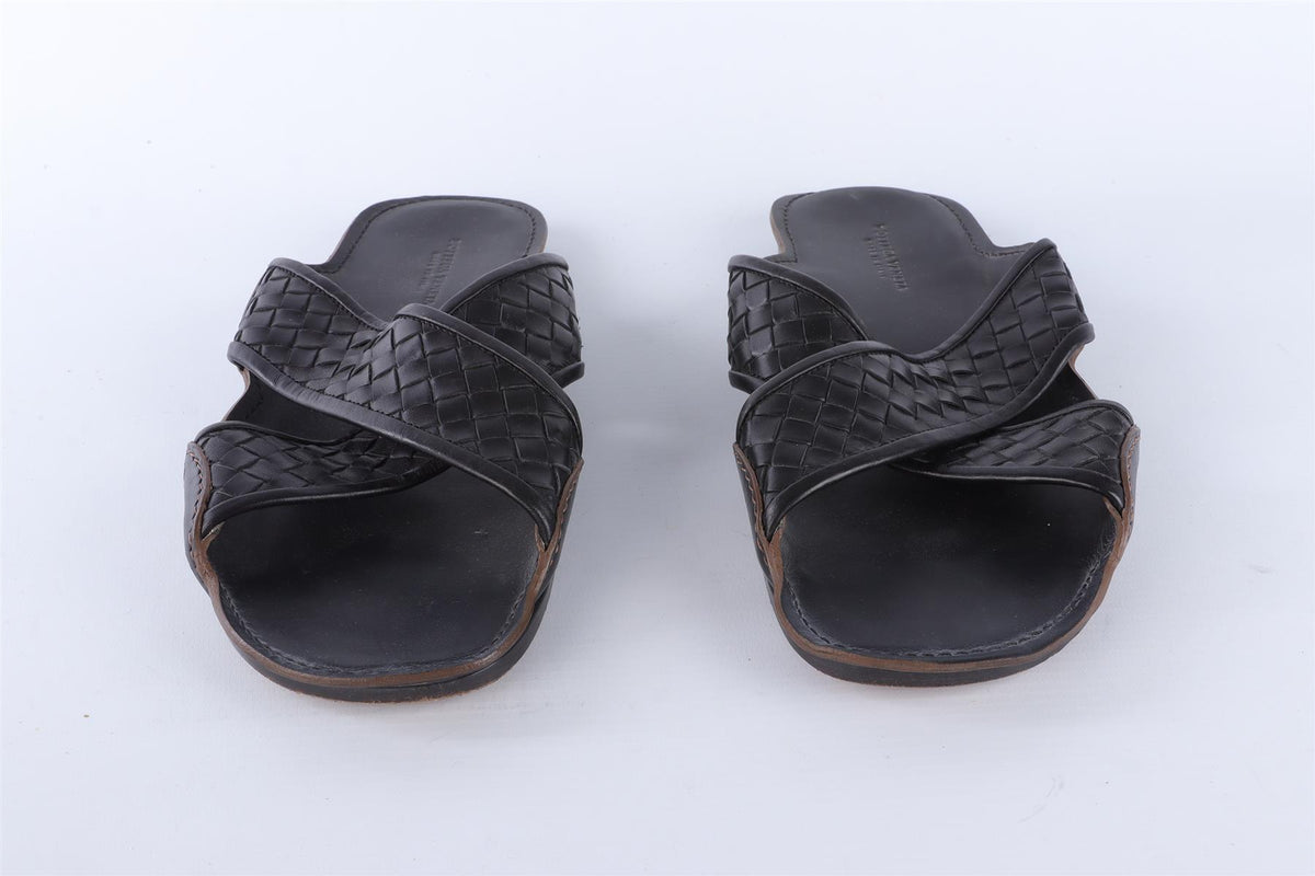 BOTTEGA VENETA BLACK MEN'S INTRECCIATO LEATHER SANDALS EU 42 UK 8 S 9