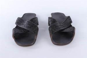 BOTTEGA VENETA BLACK MEN'S INTRECCIATO LEATHER SANDALS EU 42 UK 8 S 9