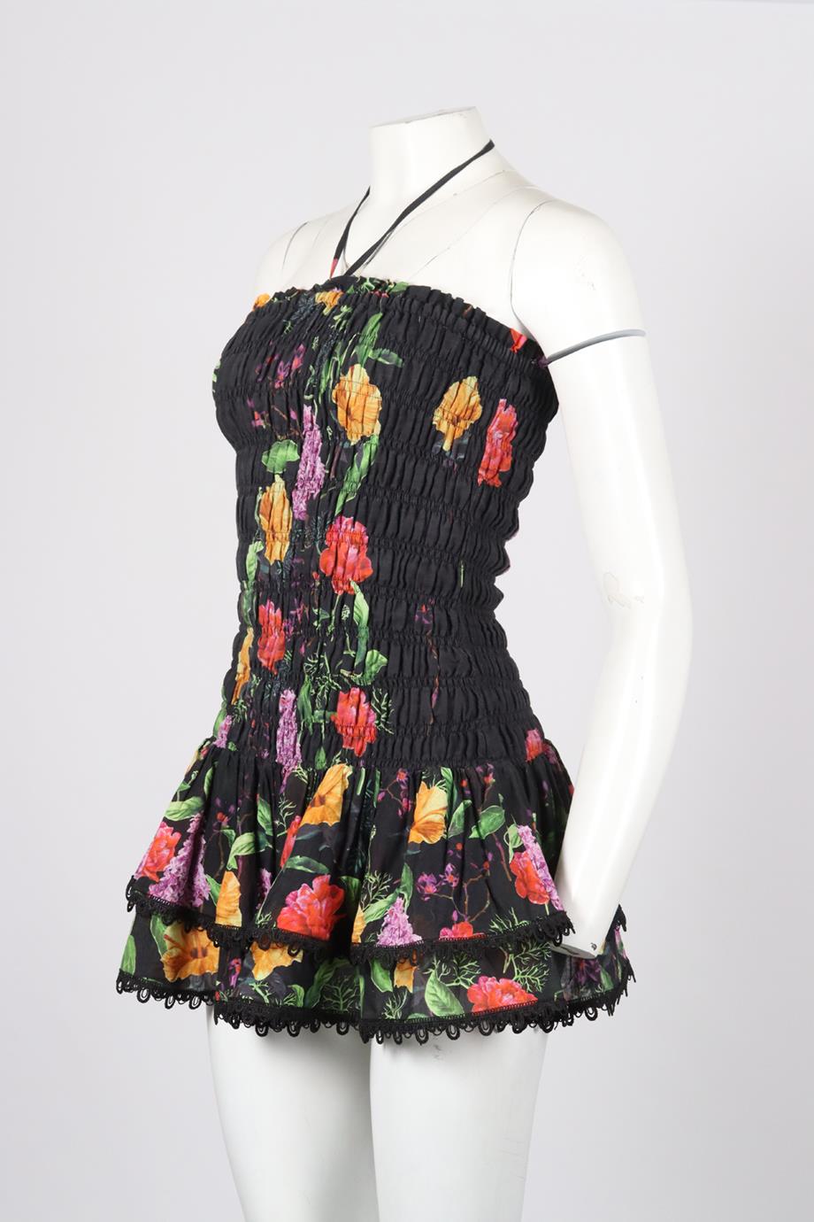 CHARO RUIZ FLORAL PRINT COTTON BLEND MINI DRESS MEDIUM