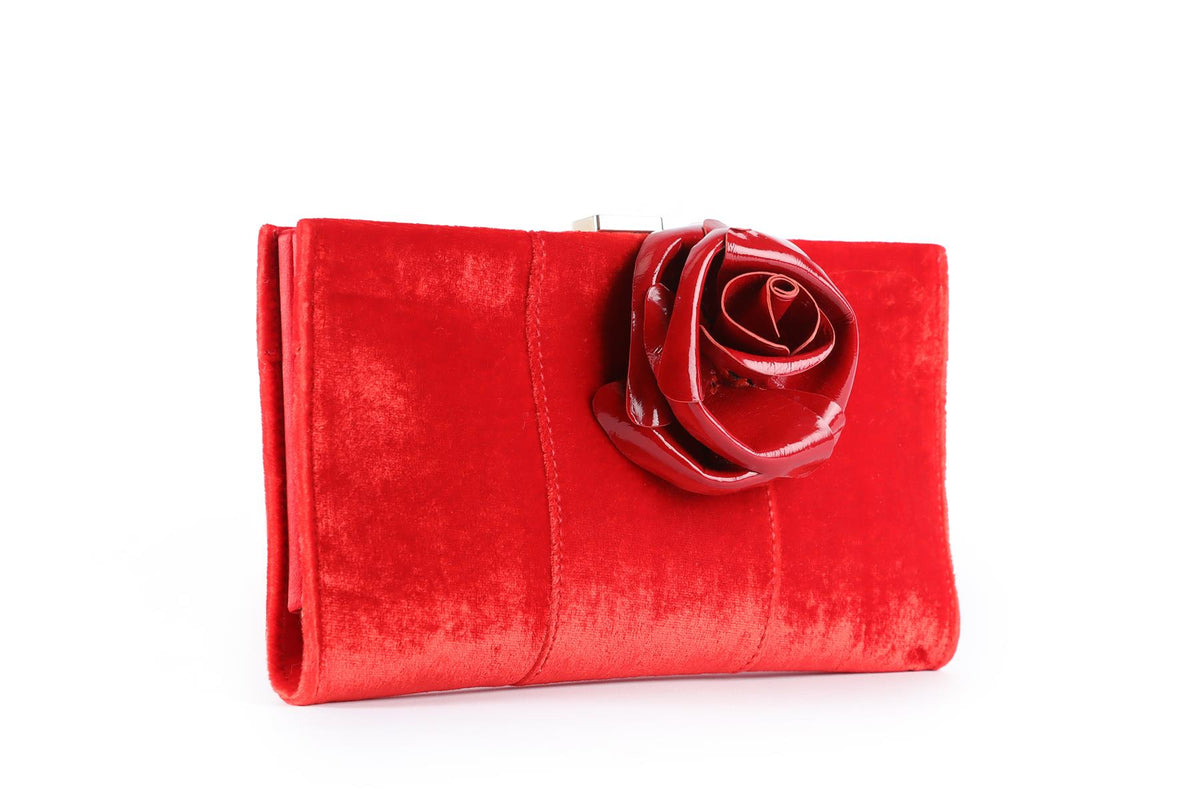 ROGER VIVIER RED MINI VELVET CLUTCH