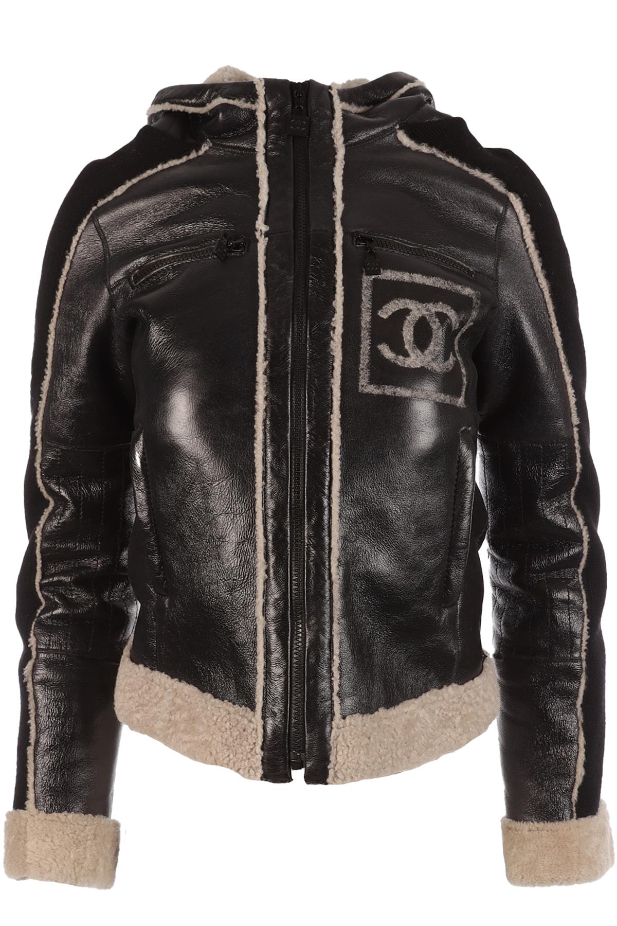CHANEL BLACK 2008 SHEARLING JACKET FR 36 UK 8