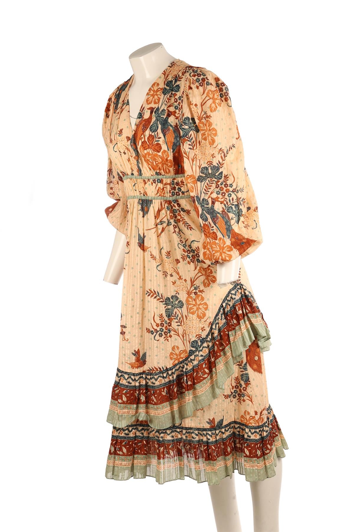 ULLA JOHNSON MULTI COTTON MAXI DRESS US 4 UK 8