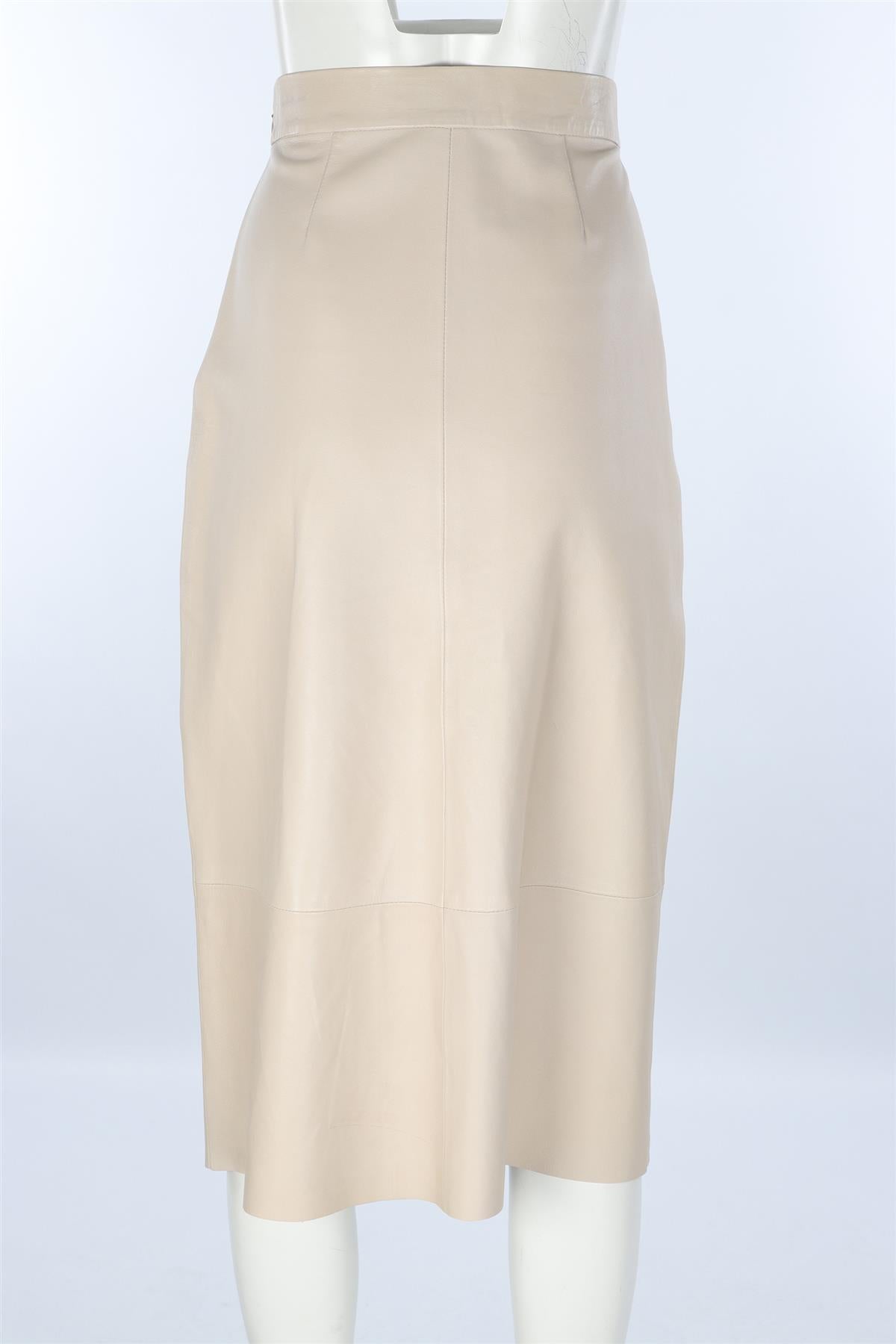 INÈS & MARÉCHAL BEIGE LEATHER MIDI SKIRT FR 38 UK 10
