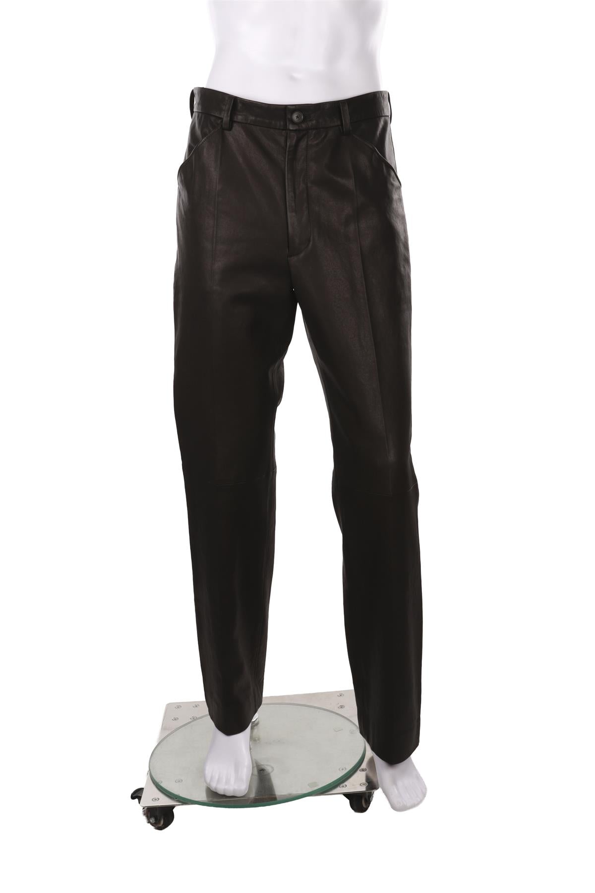 BLACK MEN'S LEATHER STRAIGHT LEG PANTS
