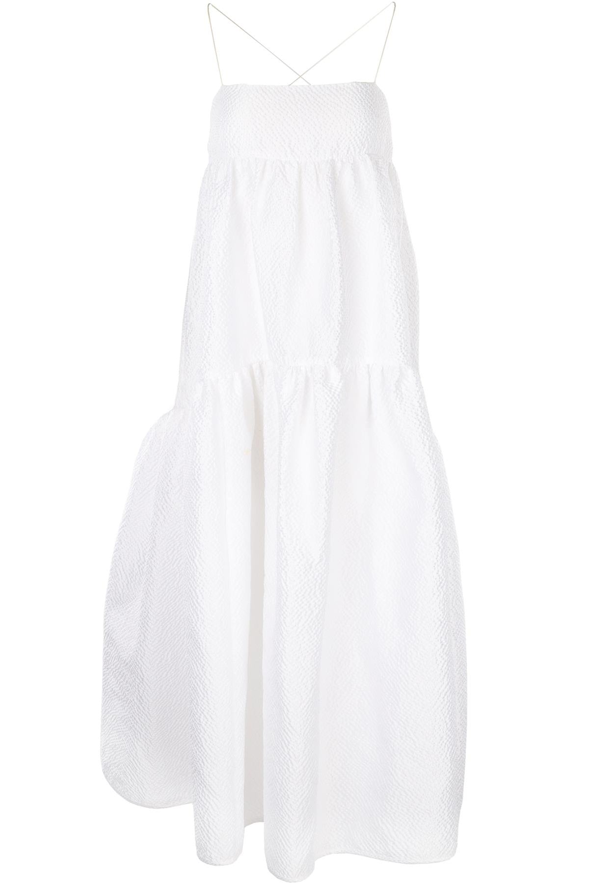 CECILIE BAHNSEN WHITE SATIN MAXI DRESS UK 8