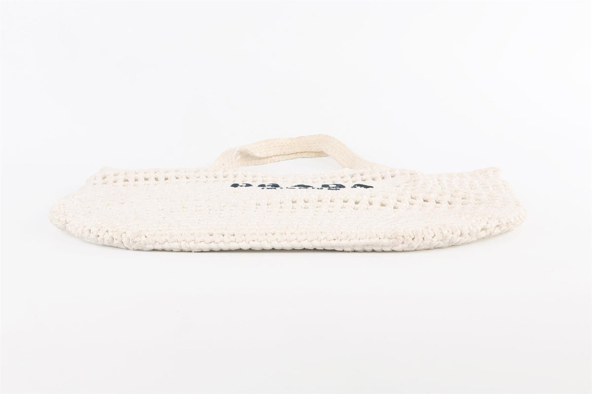PRADA WHITE RAFFIA TOTE BAG