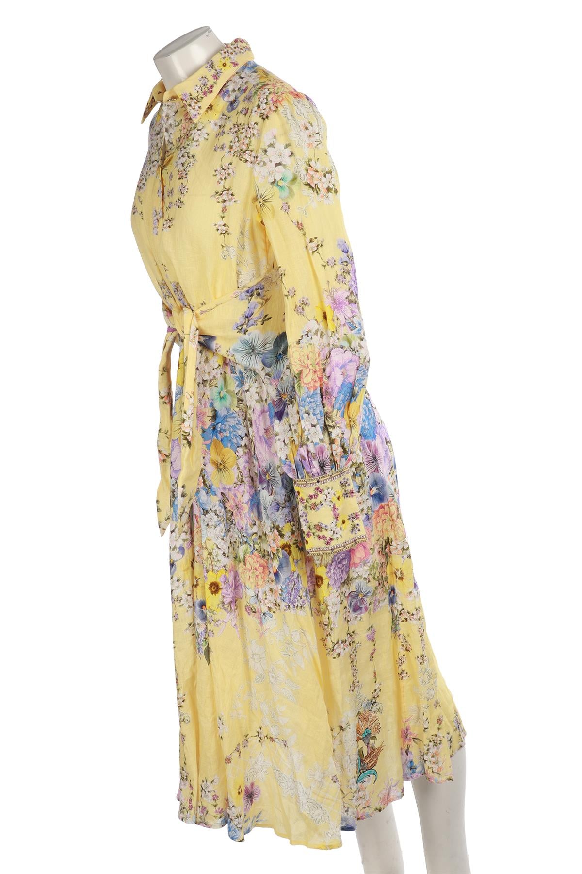 CAMILLA YELLOW LINEN MAXI DRESS SMALL