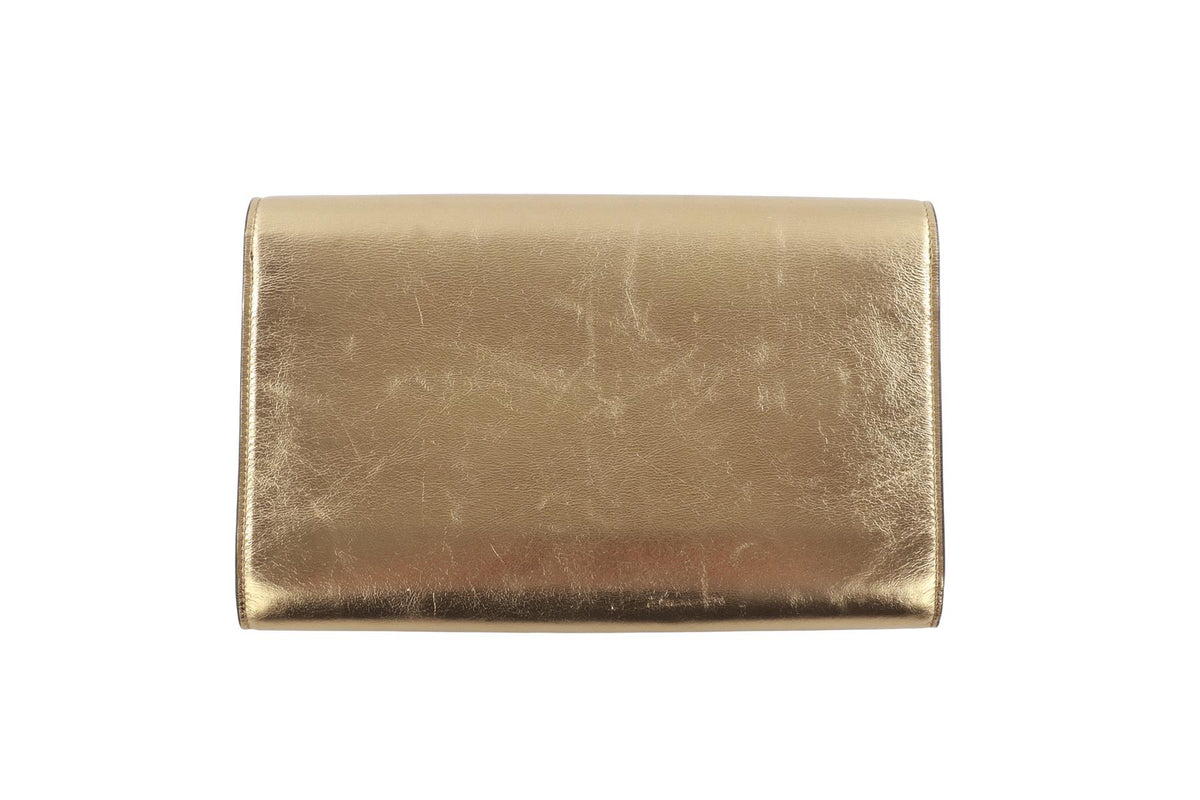 SAINT LAURENT GOLD BELLE DE JOUR LEATHER CLUTCH