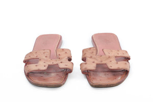 HERMÈS PINK ORAN OSTRICH SANDALS EU 38 UK 5 US 8