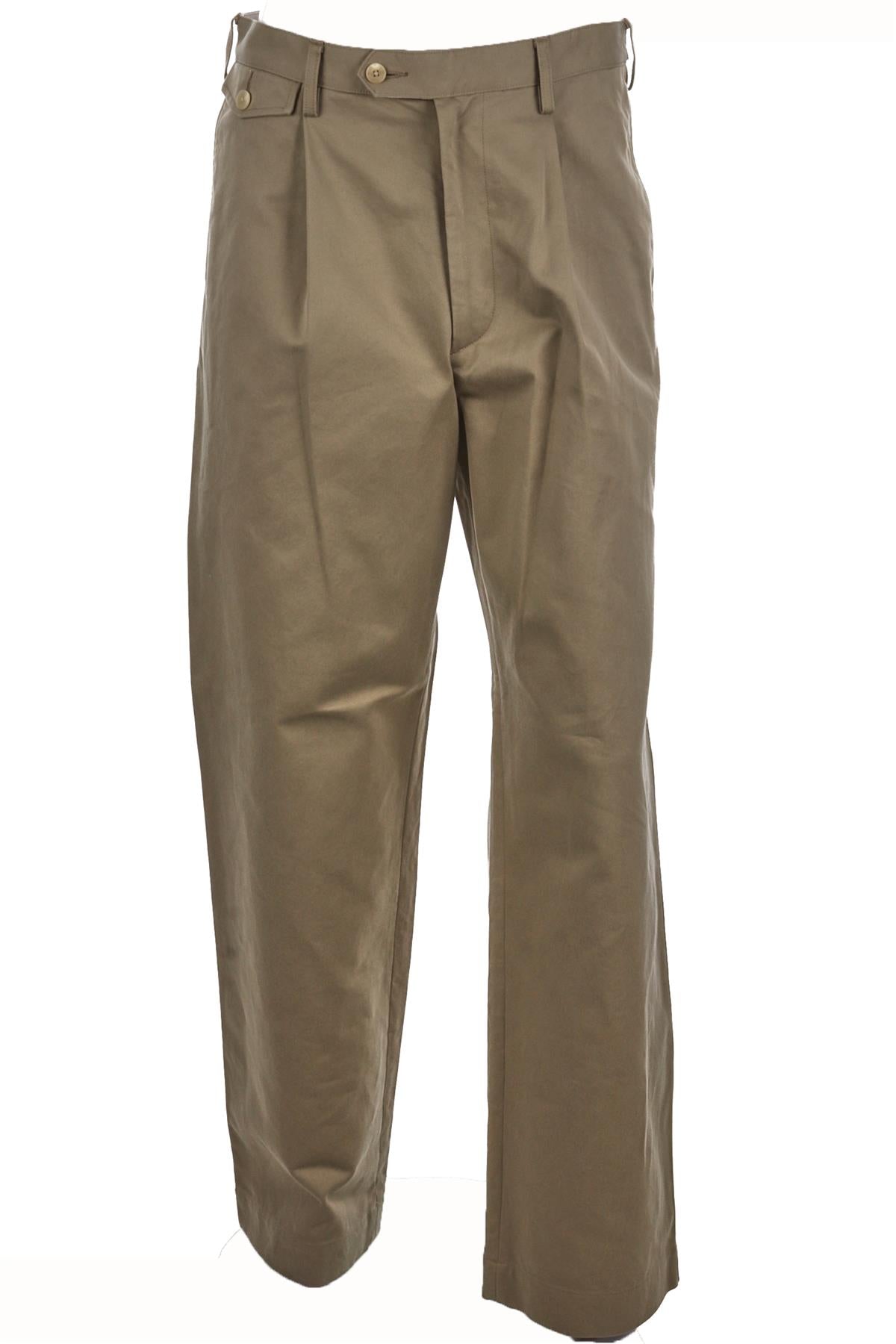 AURALEE KHAKI COTTON MENS PANTS STRAIGHT LEG SMALL