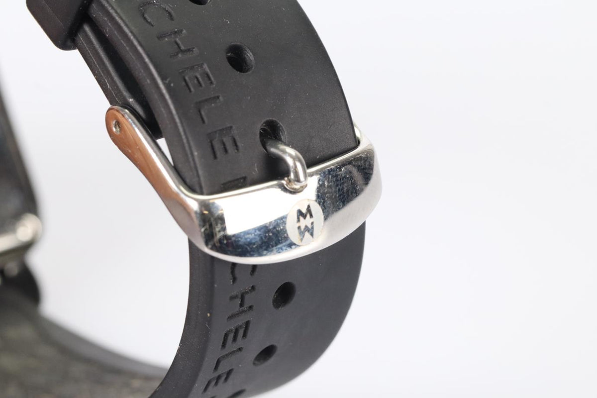 MICHELE DECO NOIR 33 MM STAINLESS STEEL AND RUBBER WRIST WATCH