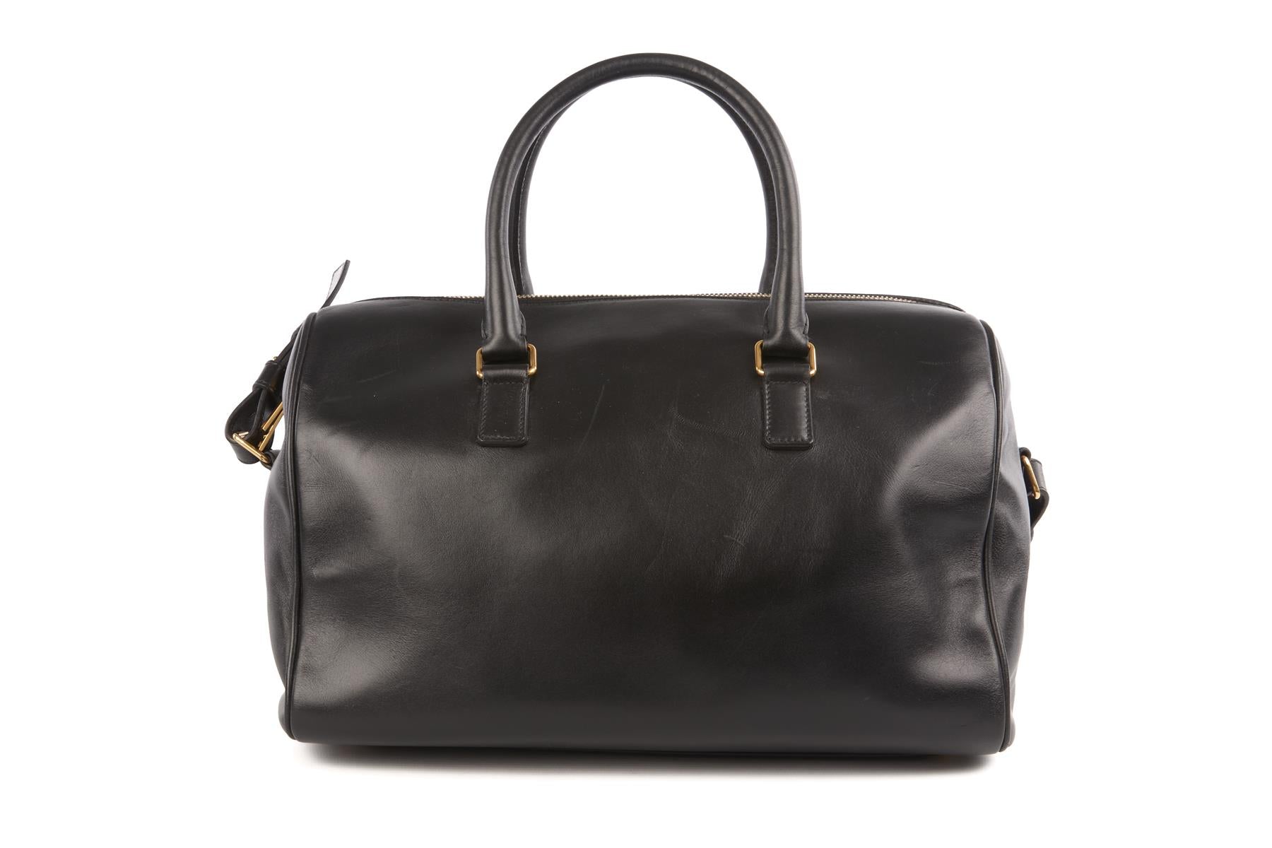 SAINT LAURENT BLACK CLASSIC DUFFLE 6 LEATHER TOTE BAG