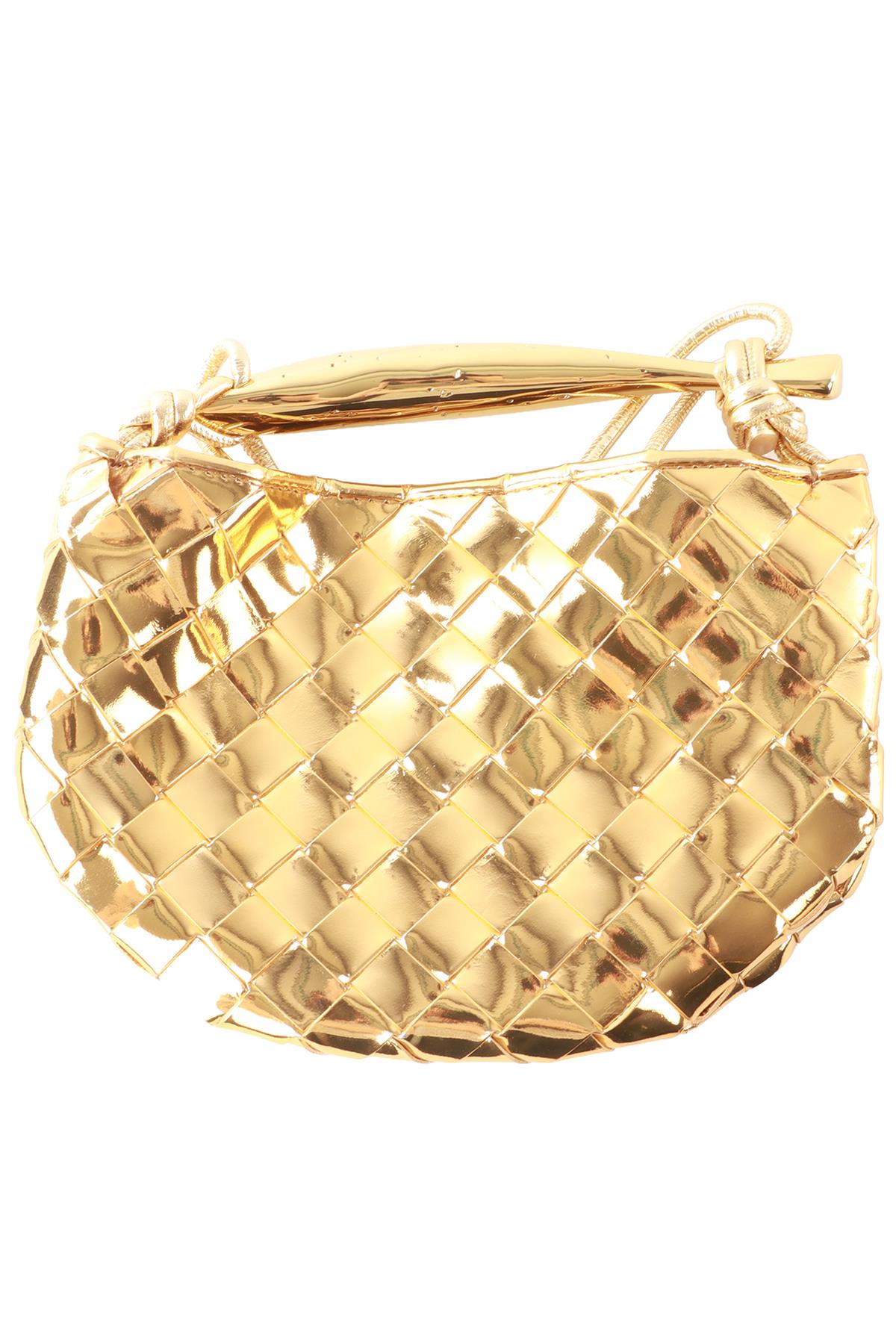 BOTTEGA VENETA GOLD SARDINE MINI INTRECCIATO LEATHER SHOULDER BAG