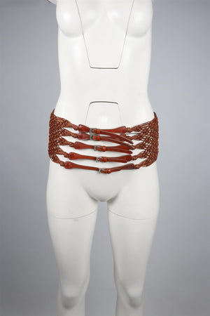 VALENTINO GARAVANI BROWN LEATHER WAIST BELT 32- 35 IN