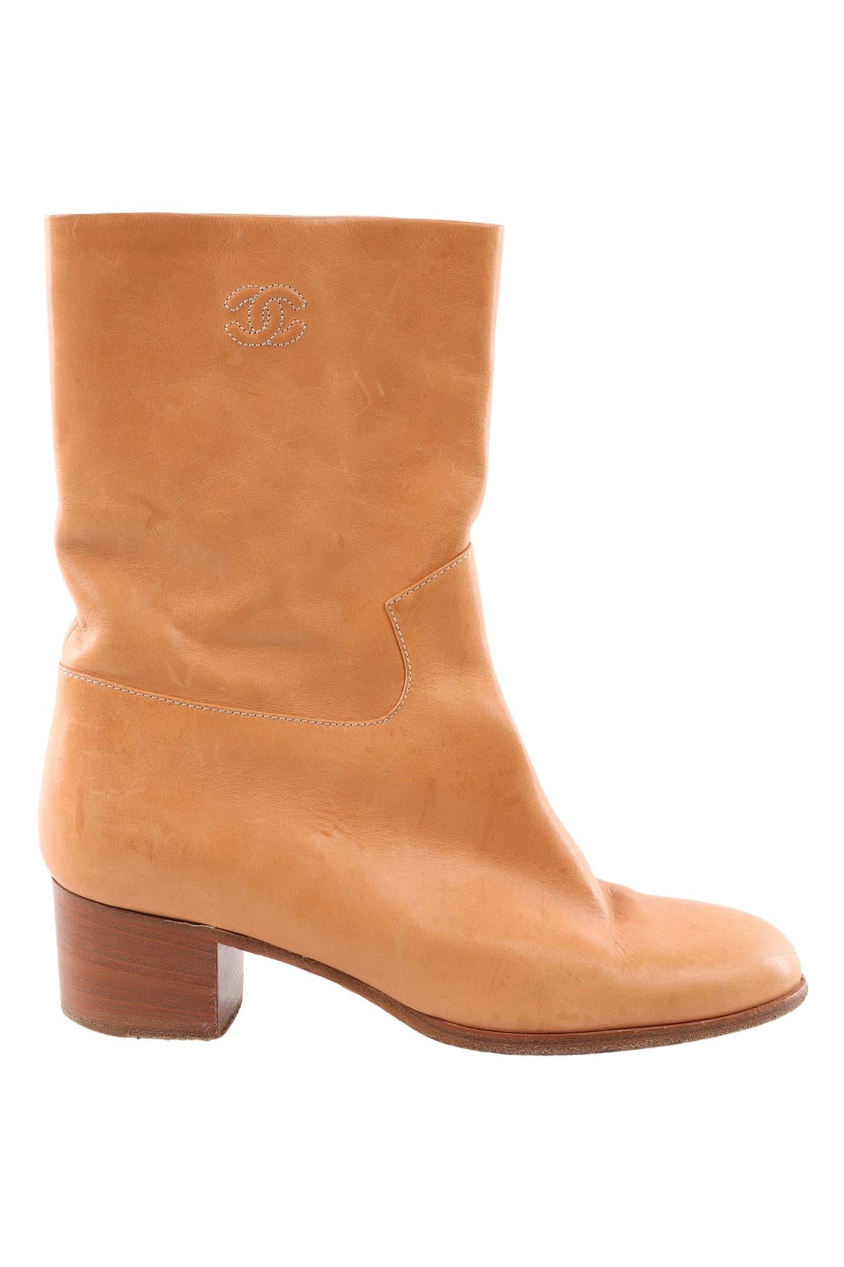 CHANEL TAN LEATHER ANKLE BOOTS EU 40 UK 7 US 10