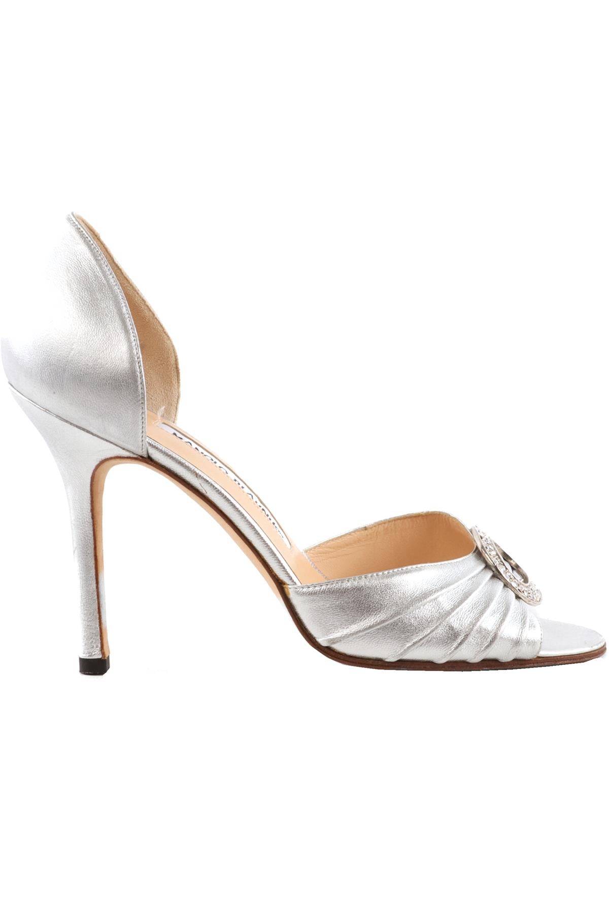 MANOLO BLAHNIK SILVER LEATHER SANDALS EU 37 UK 4 US 7