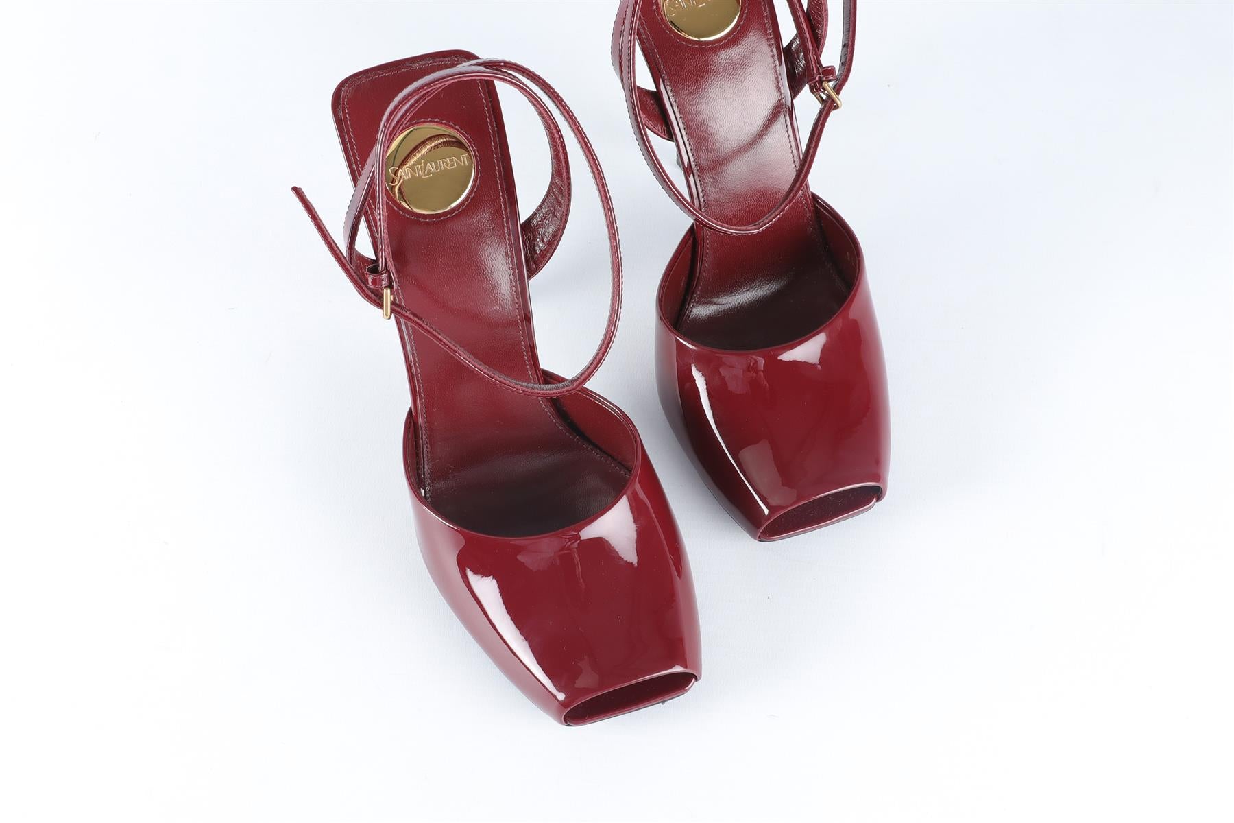 SAINT LAURENT RED LA SCANDALE PATENT LEATHER SANDALS EU 38.5 UK 5.5 US 8.5