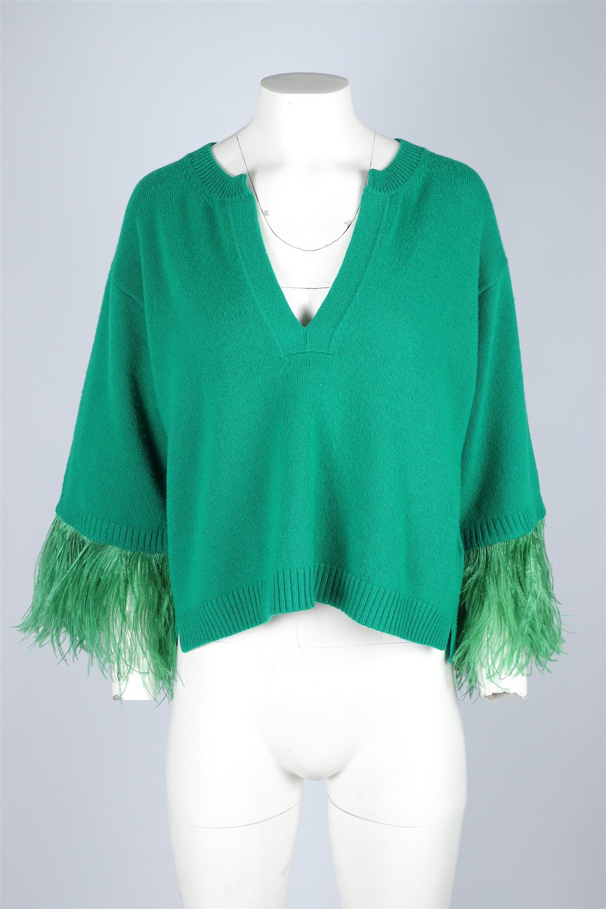 VALENTINO GREEN FEATHER AND WOOL SWEATER XSMALL