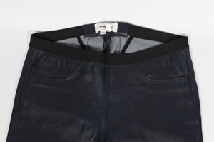 HELMUT LANG NAVY LEATHER SKINNY PANTS US 0 UK 4