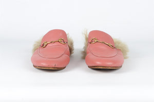 GUCCI PINK PRINCETOWN SHEARLING AND LEATHER MULES EU 39 UK 6 US 9